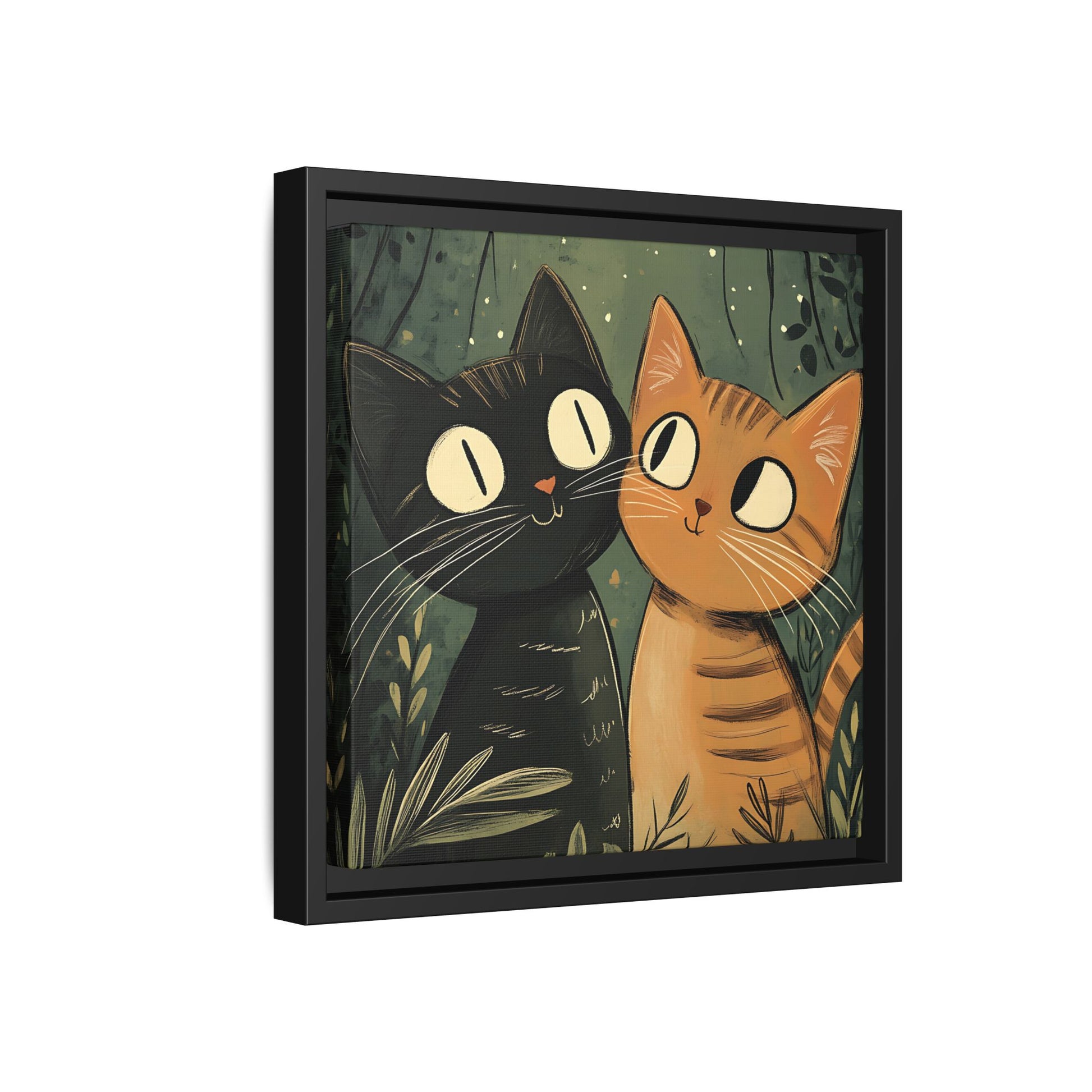 Cats in Love Framed Canvas Wall Art Square - Canvasses