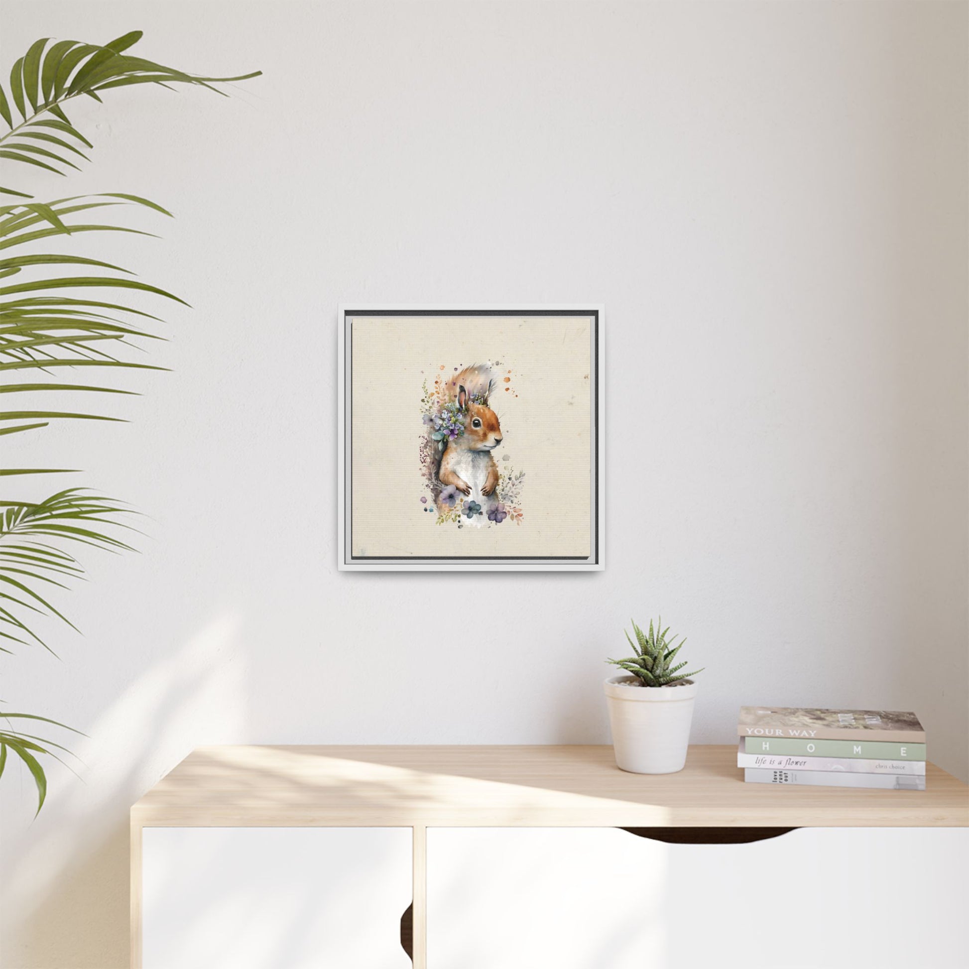Watercolor Squirrel Framed Canvas Wall Art Square - Canvasses