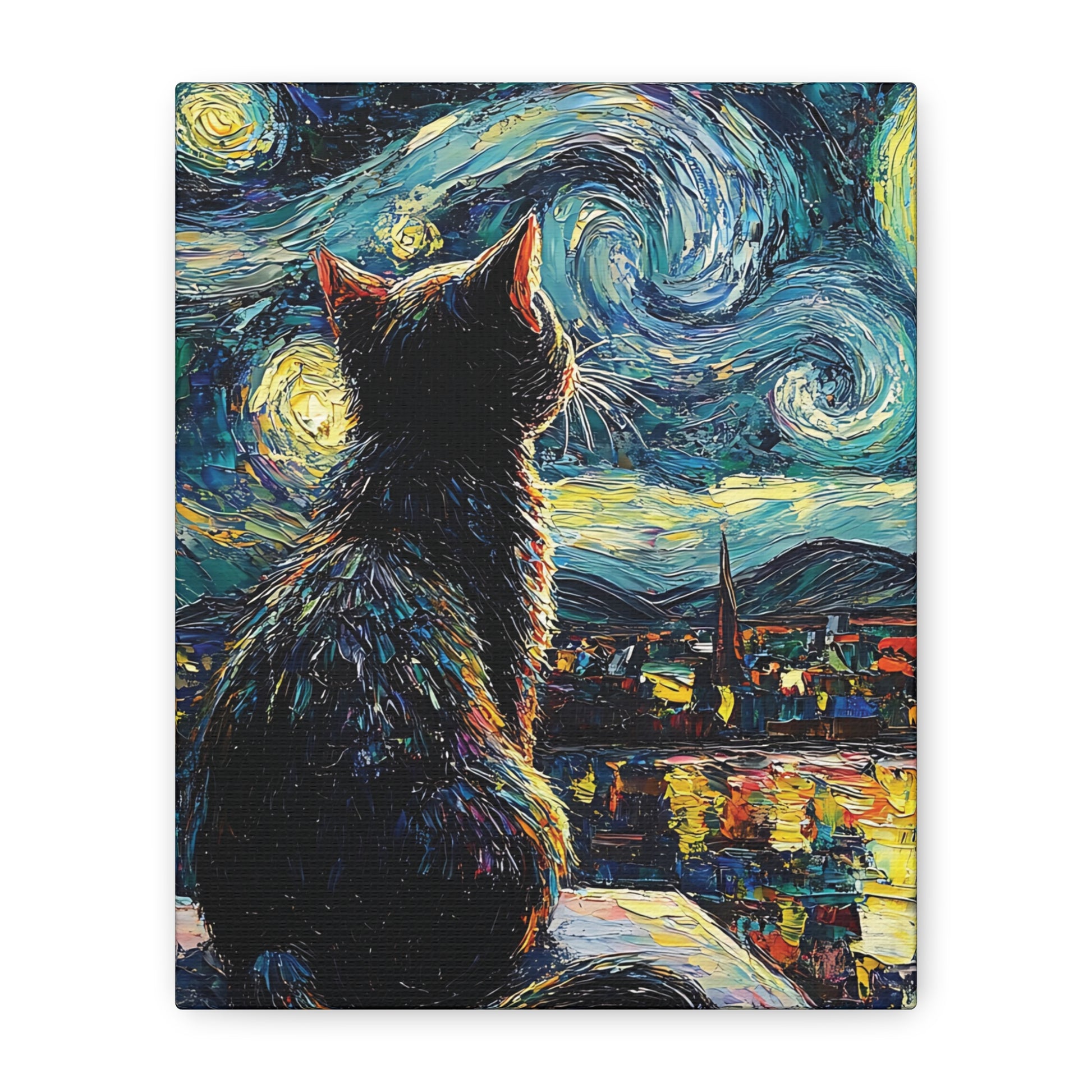 Starry Cat Canvas Wall Art Vertical - Canvasses