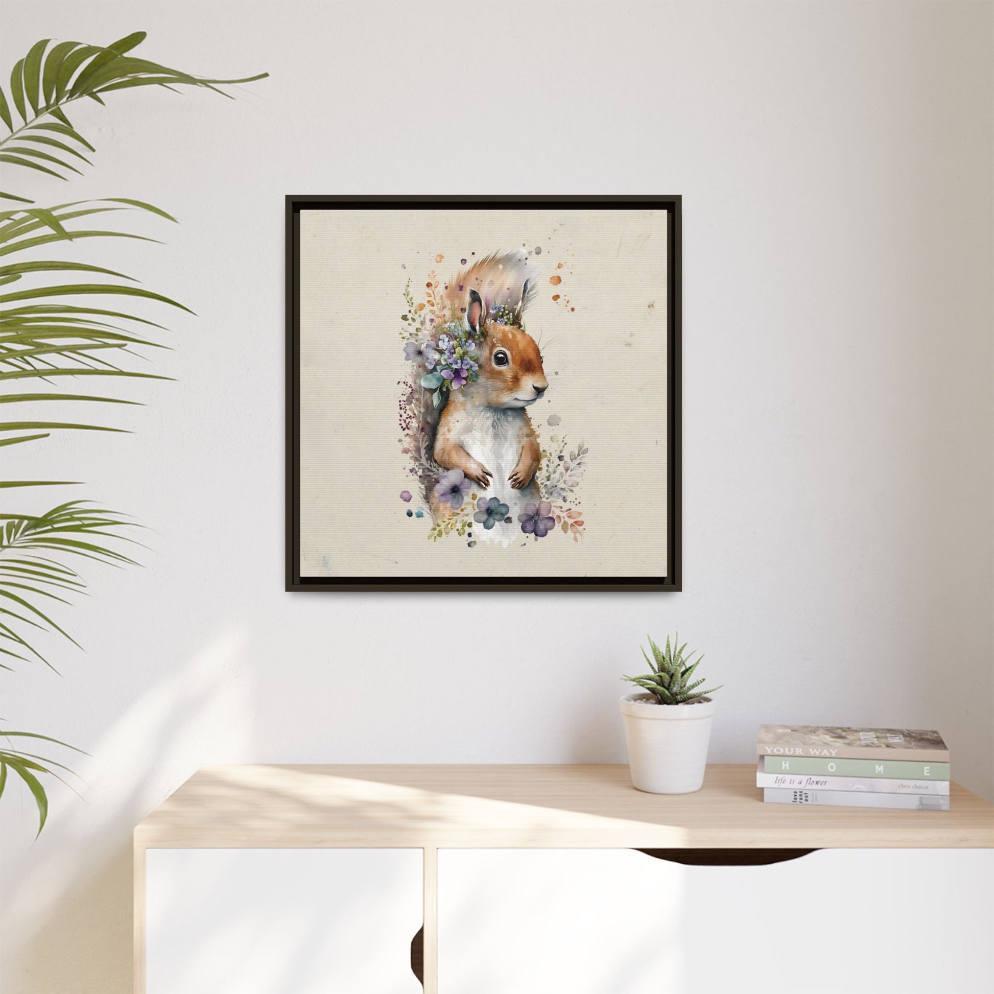 Watercolor Squirrel Framed Canvas Wall Art Square - Canvasses