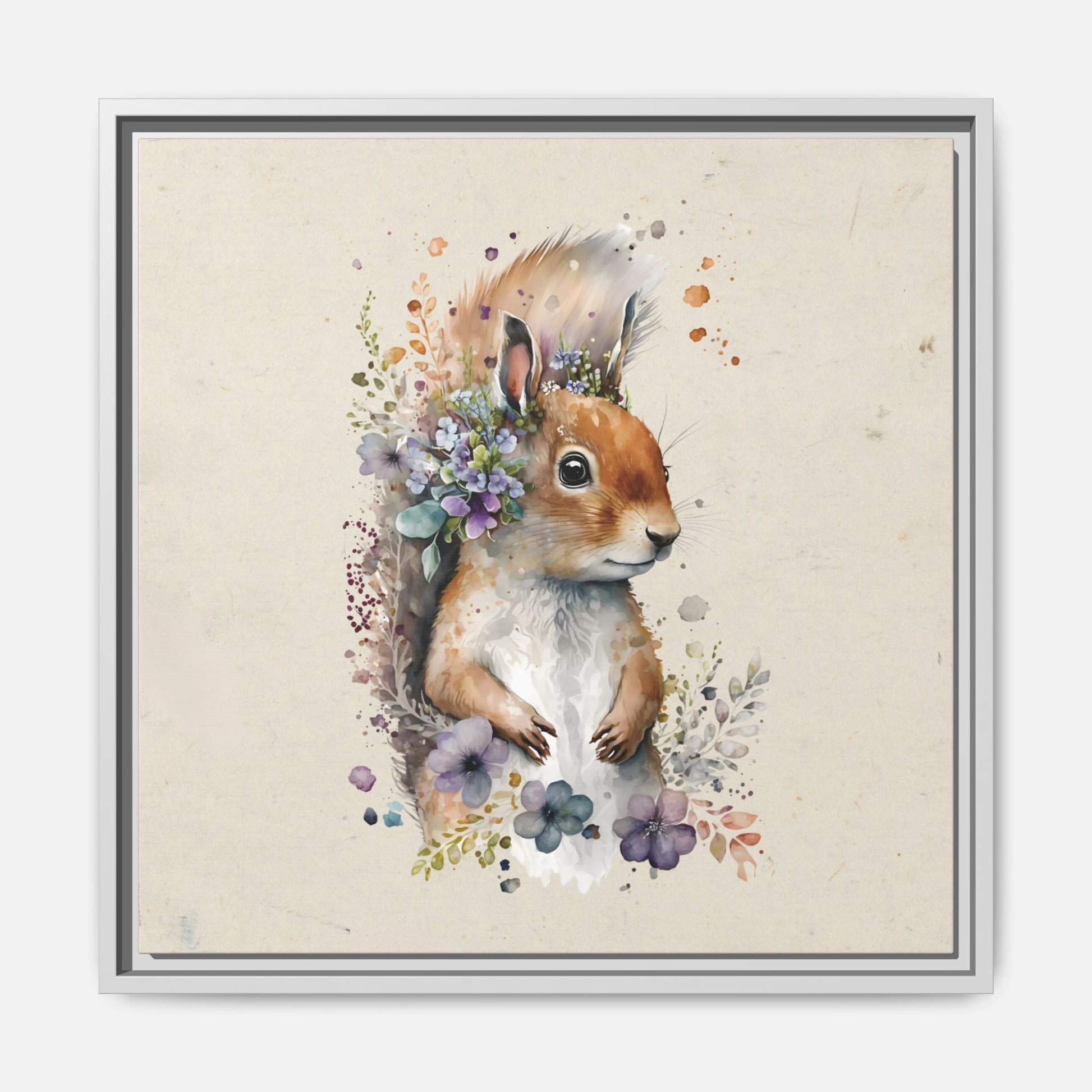 Watercolor Squirrel Framed Canvas Wall Art Square - Canvasses