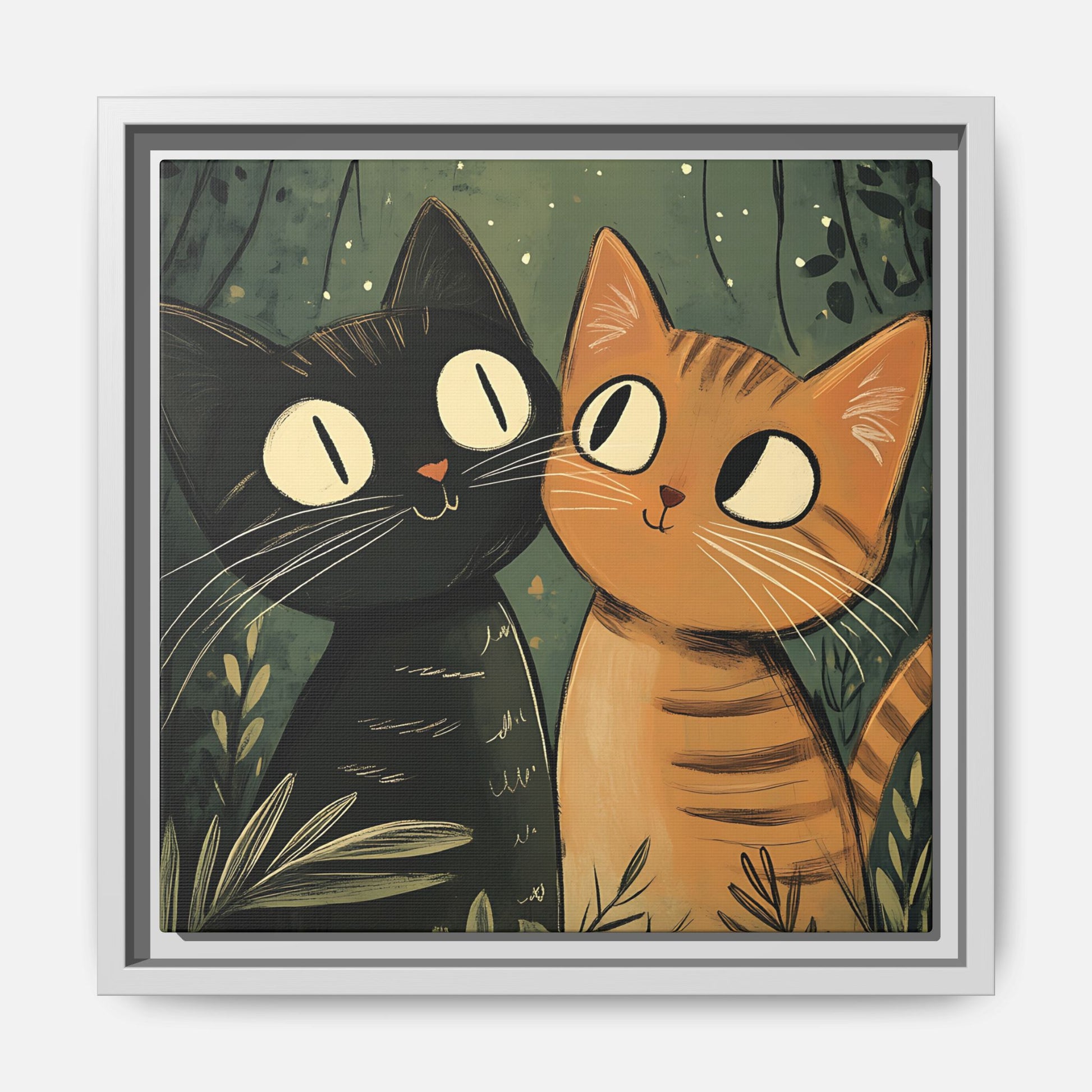 Cats in Love Framed Canvas Wall Art Square - Canvasses