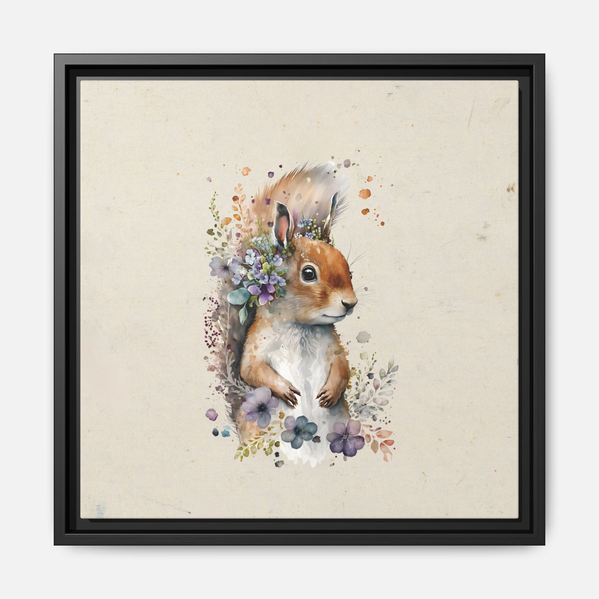 Watercolor Squirrel Framed Canvas Wall Art Square - Canvasses