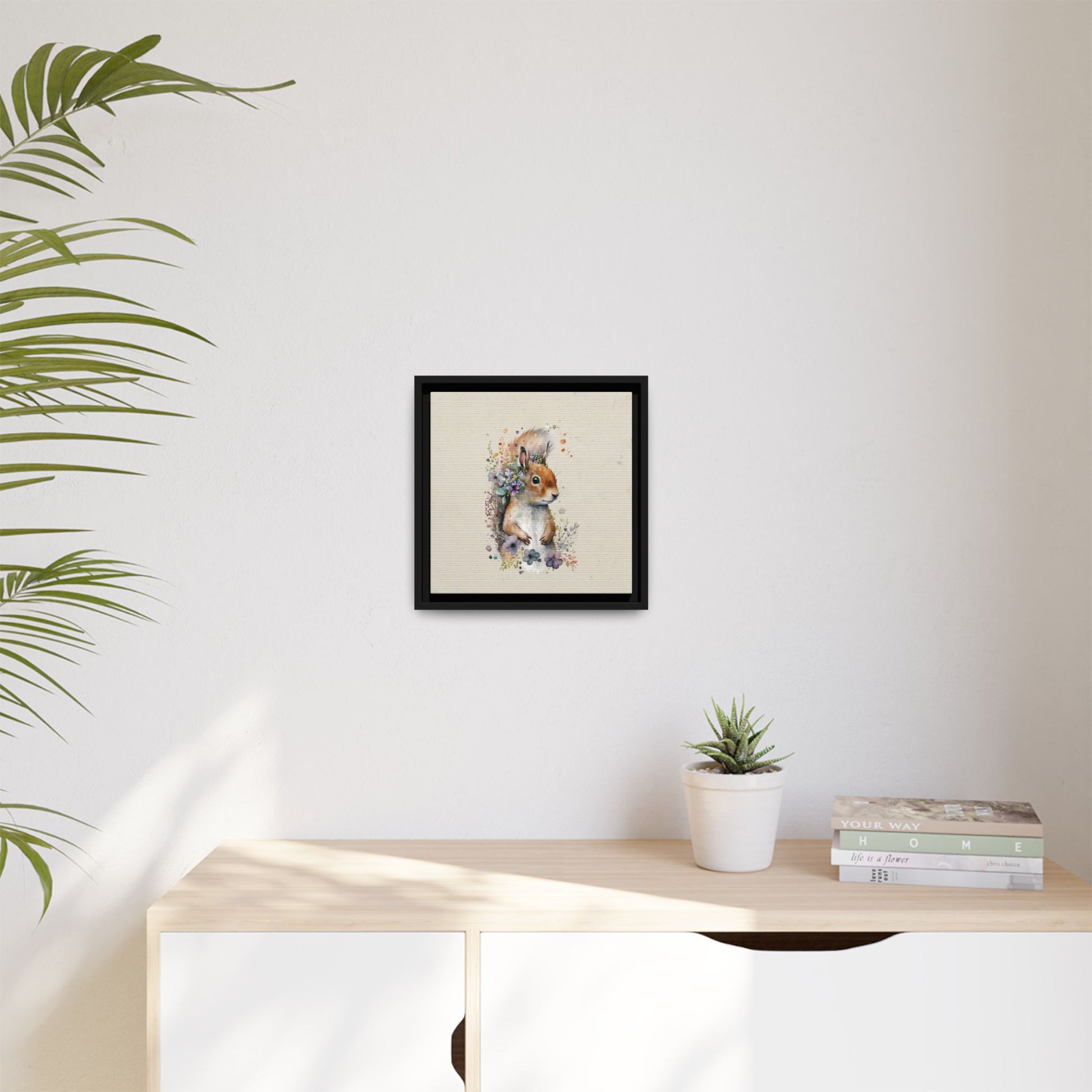 Watercolor Squirrel Framed Canvas Wall Art Square - Canvasses