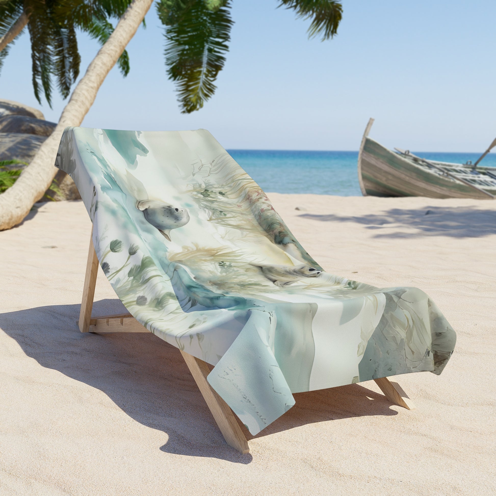 Watercolor Seal Oversized Beach Towel - Canvasses