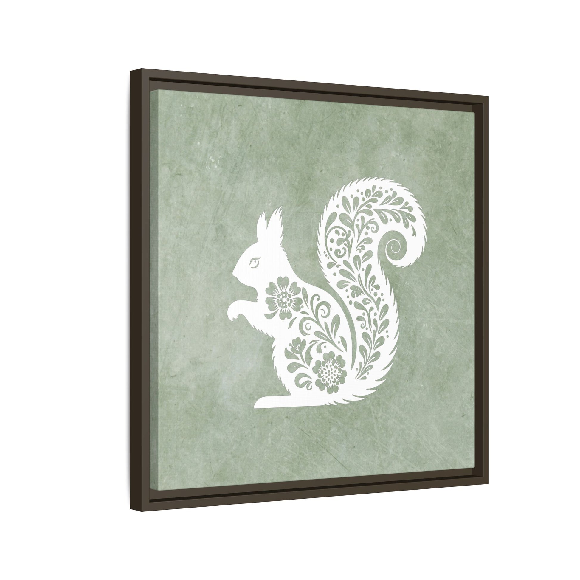 Silhouette Floral Squirrel Framed Canvas Wall Art Square - Canvasses