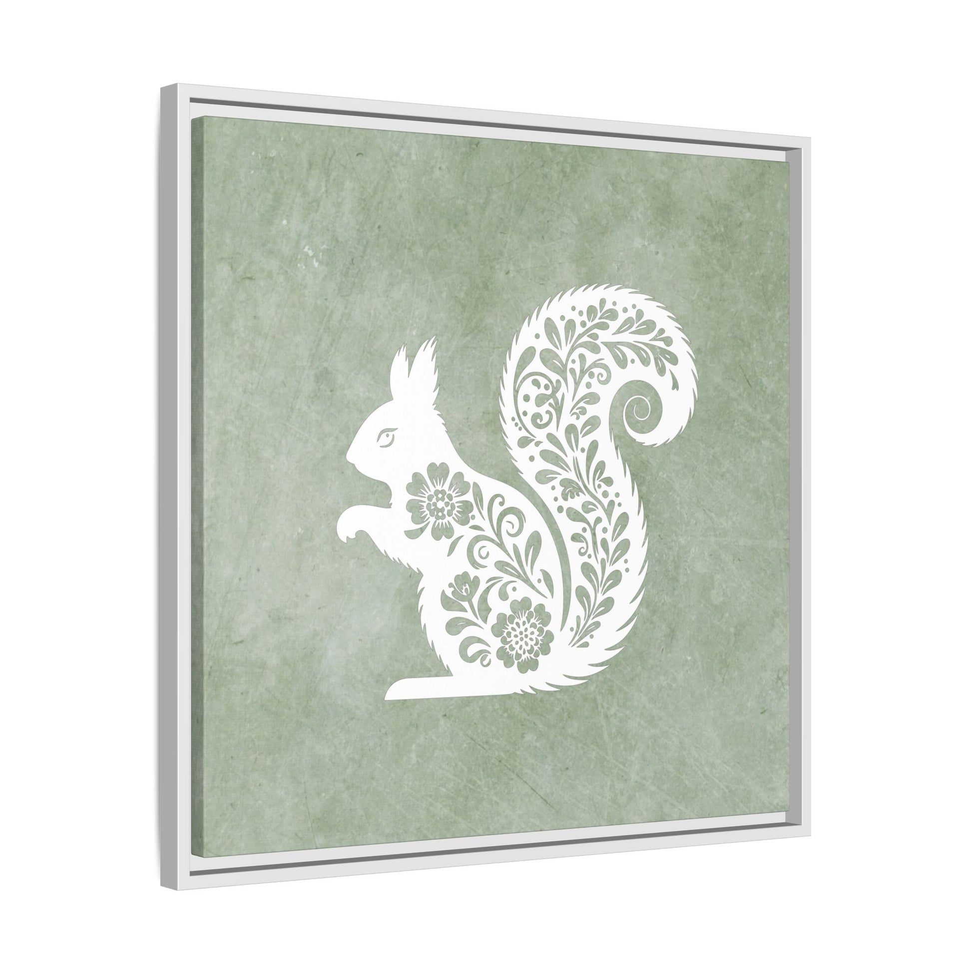 Silhouette Floral Squirrel Framed Canvas Wall Art Square - Canvasses