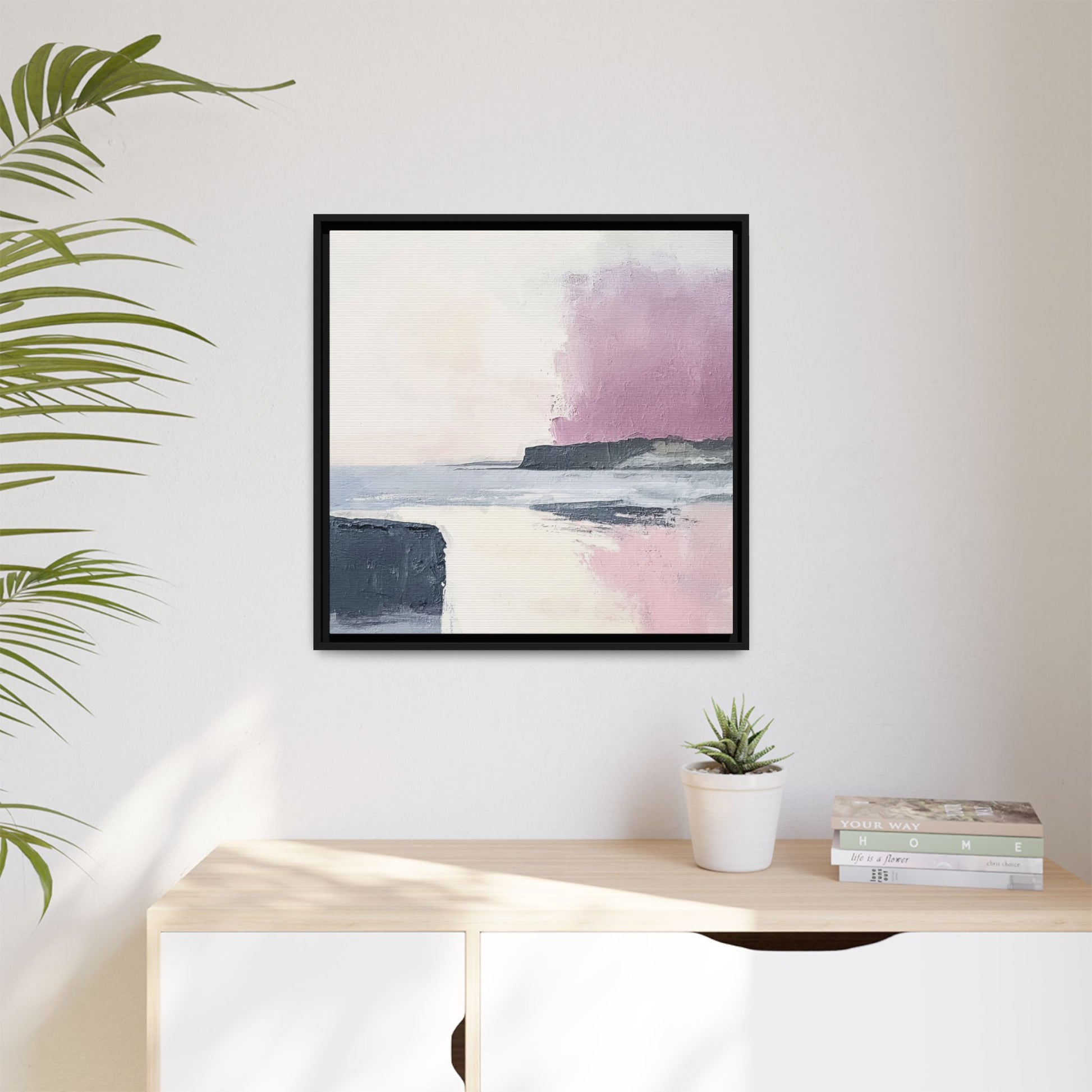 Lavender Ocean Framed Canvas Wall Art Square - Canvasses