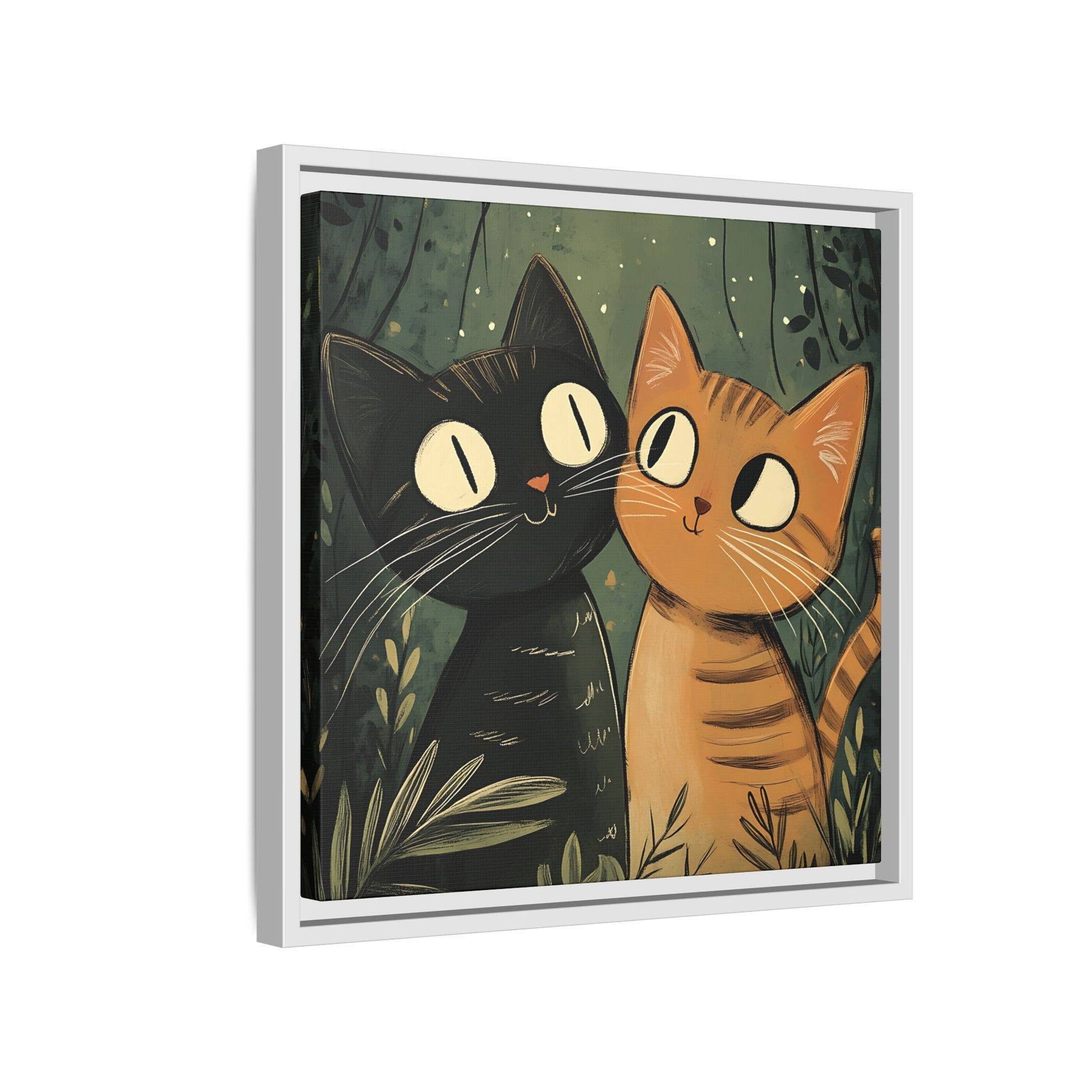 Cats in Love Framed Canvas Wall Art Square - Canvasses