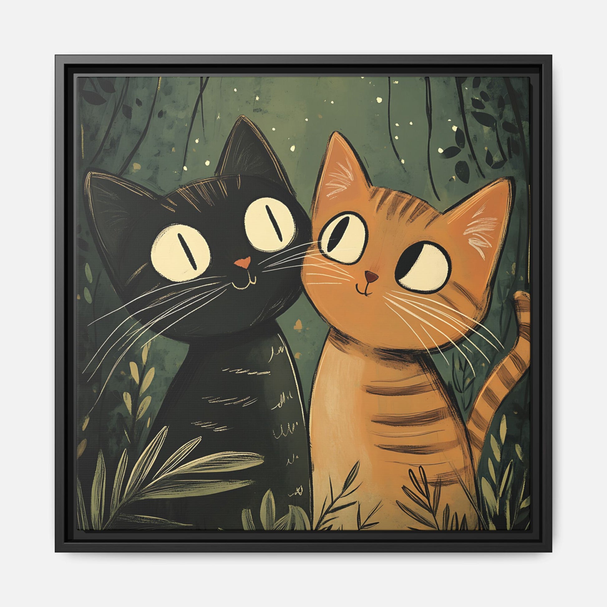 Cats in Love Framed Canvas Wall Art Square - Canvasses