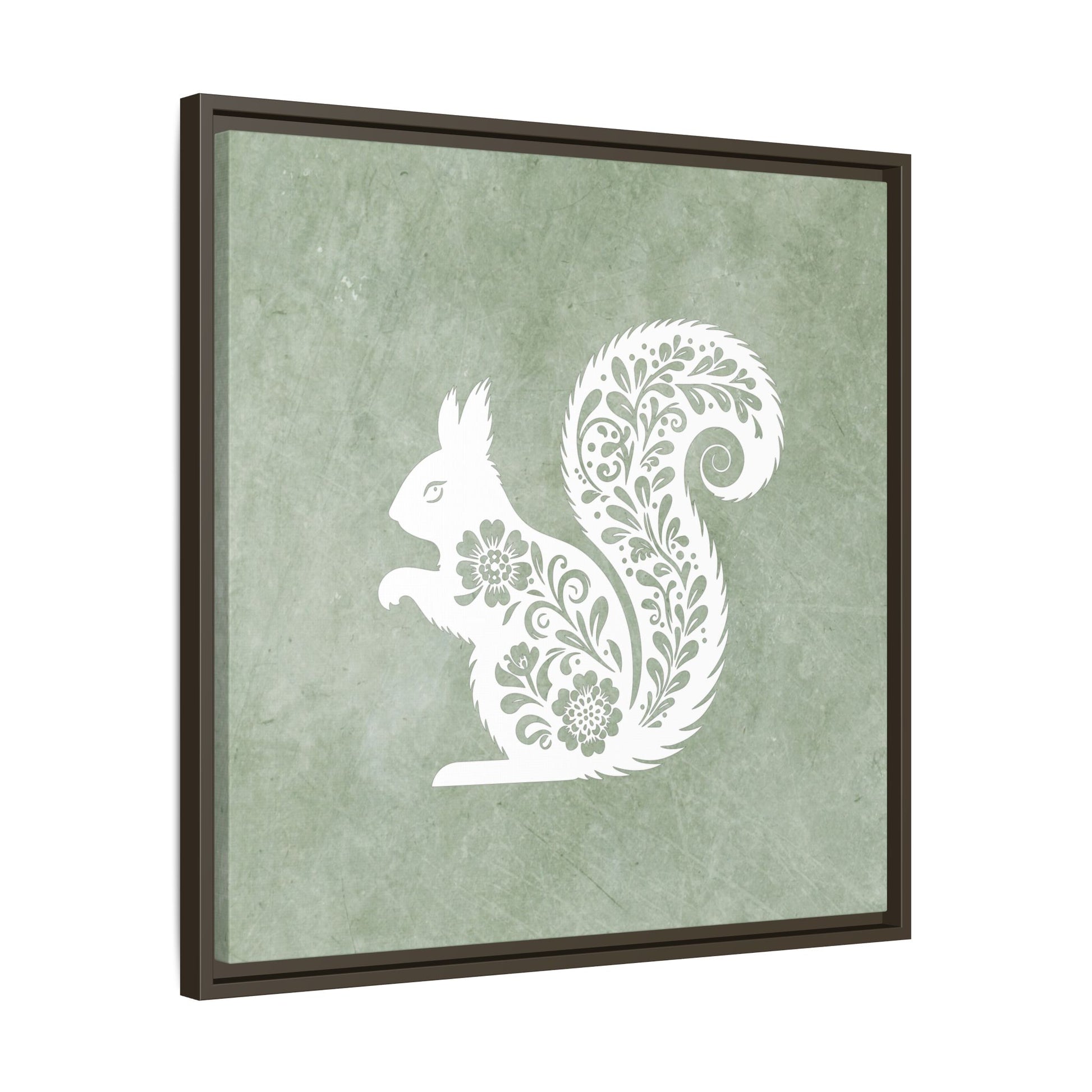Silhouette Floral Squirrel Framed Canvas Wall Art Square - Canvasses