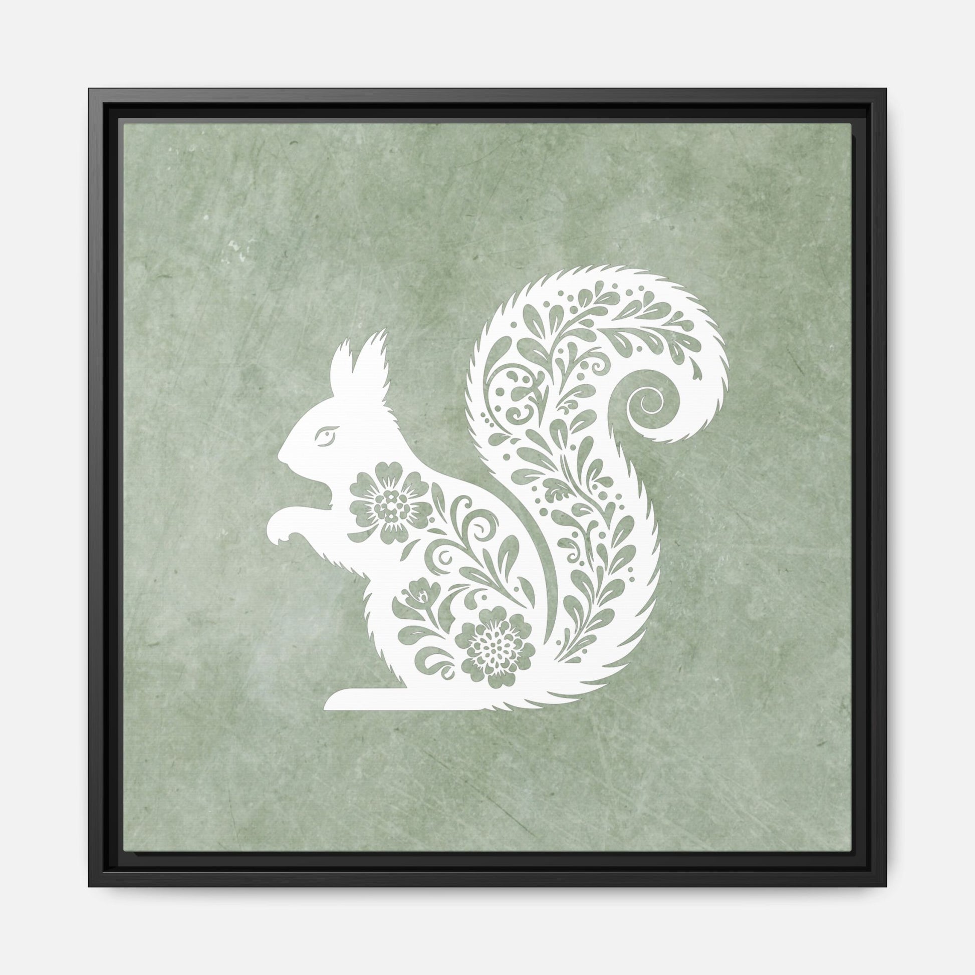 Silhouette Floral Squirrel Framed Canvas Wall Art Square - Canvasses