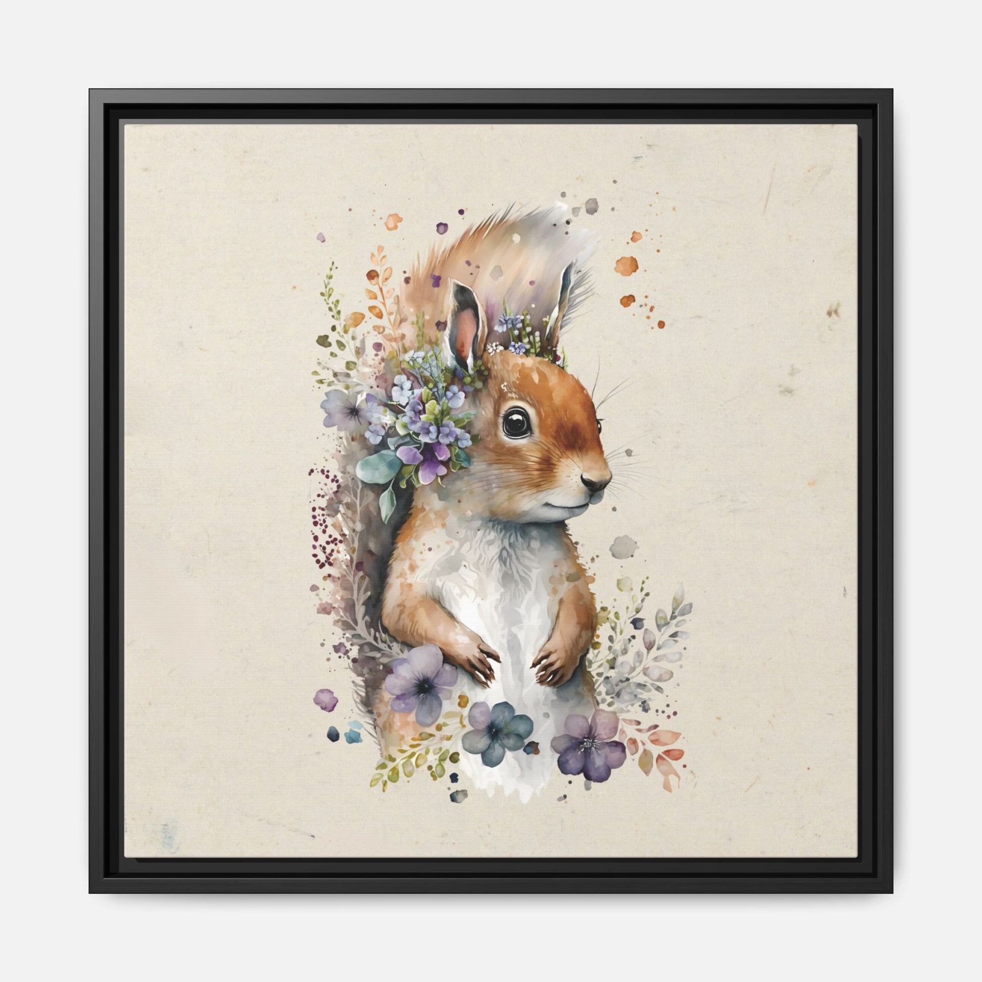 Watercolor Squirrel Framed Canvas Wall Art Square - Canvasses