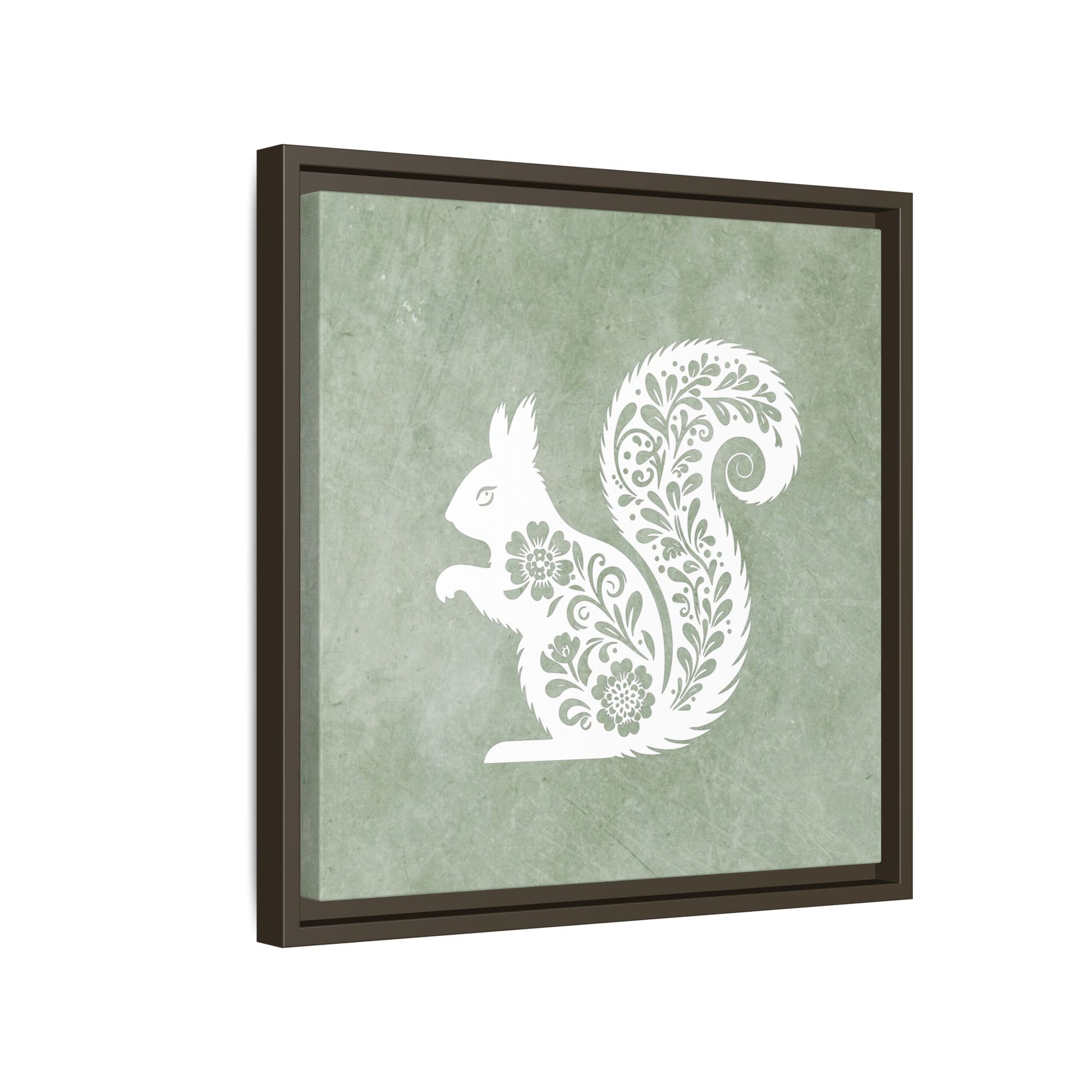 Silhouette Floral Squirrel Framed Canvas Wall Art Square - Canvasses