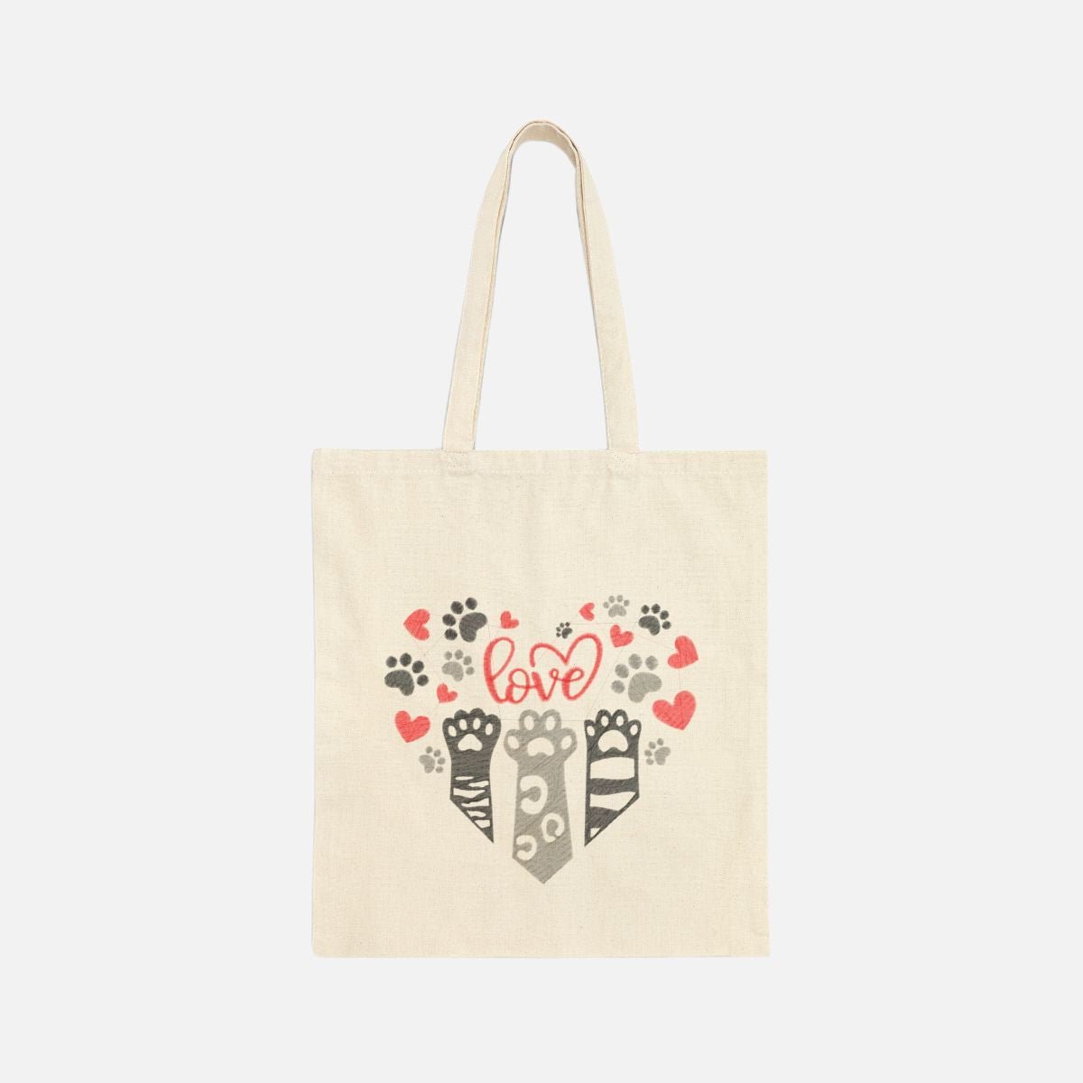 Embroidery - Inspired Cat Paw Hearts Canvas Tote Bag - Canvasses