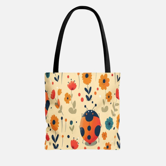 Retro Ladybug Wildflower Tote Bag - Canvasses