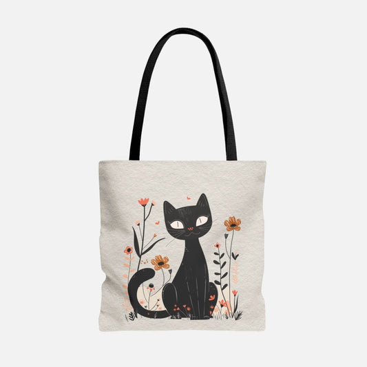 Vintage Whimsical Cat Wildflower Tote Bag - Canvasses