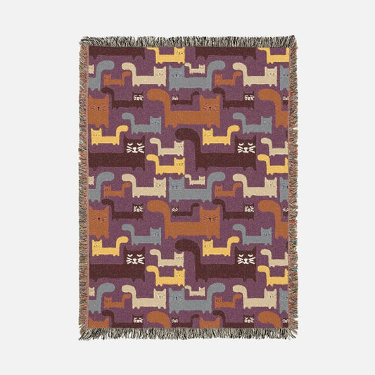 Blocky Meow 100% Cotton Woven Blanket - Canvasses