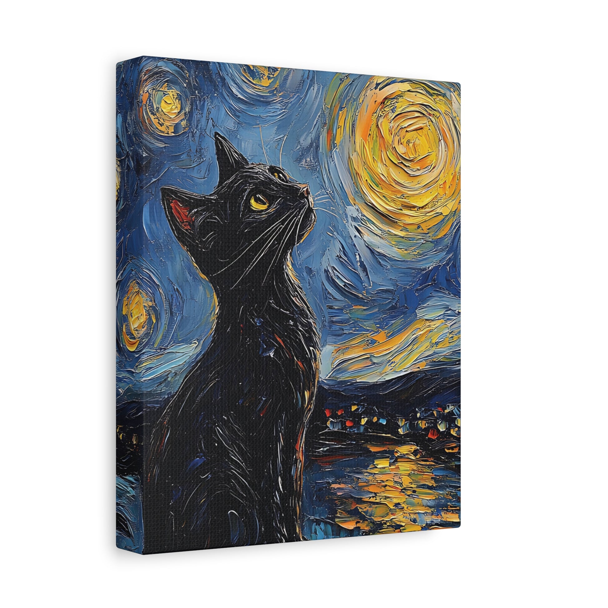 Black Starry Cat Canvas Wall Art Vertical - Canvasses