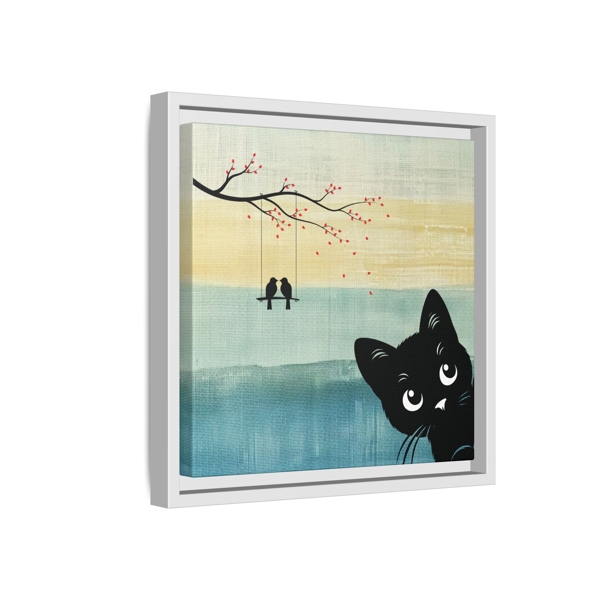 Peekaboo Cat Framed Canvas Wall Art Square - Canvasses