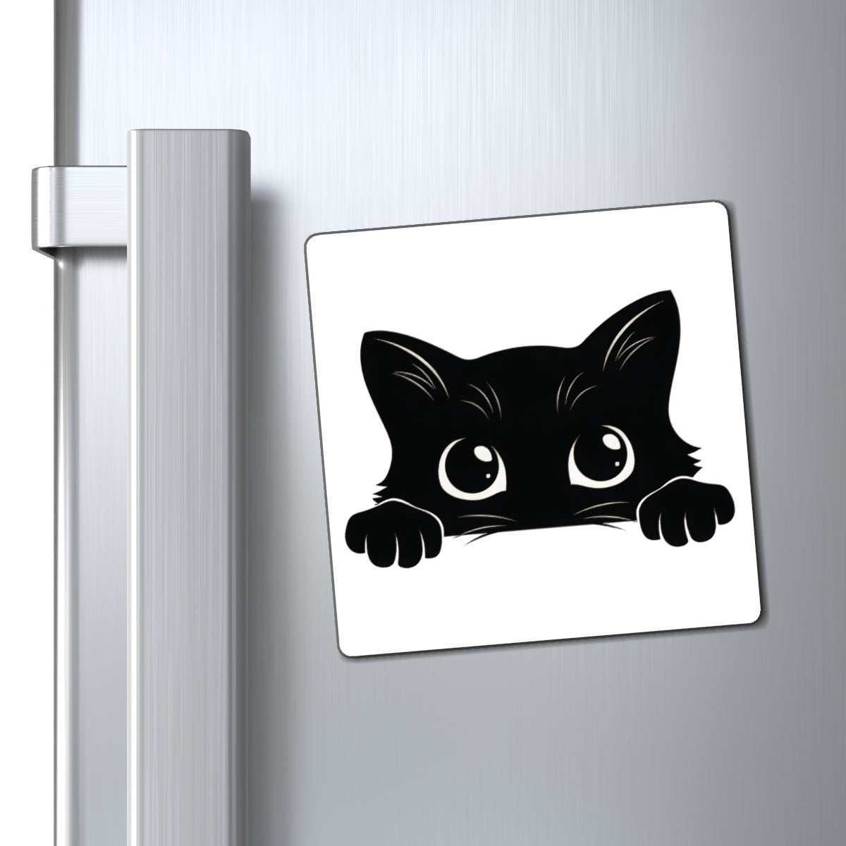Black Peekaboo Cat Square Magnet - Canvasses