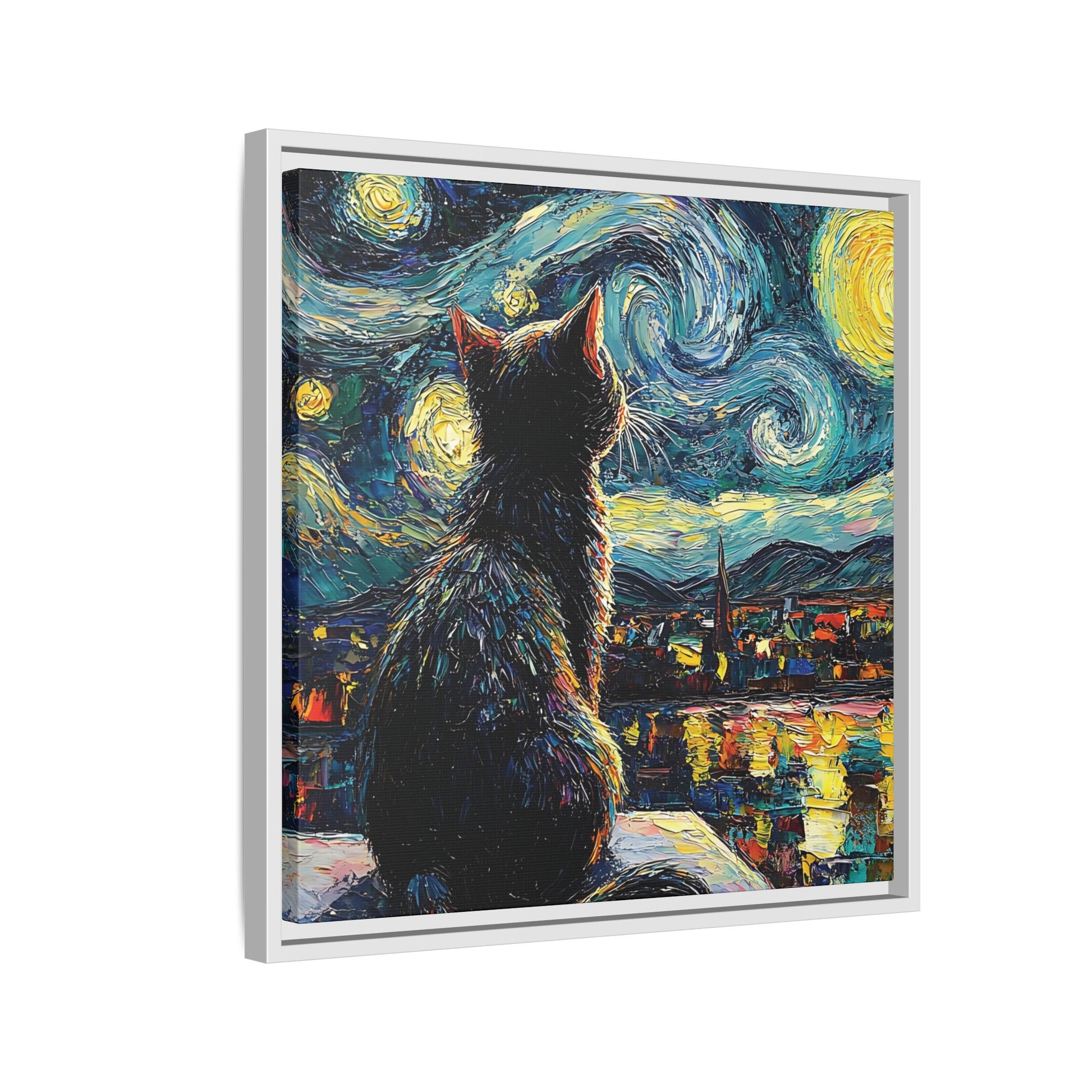 Starry Cat Framed Canvas Wall Art Square - Canvasses