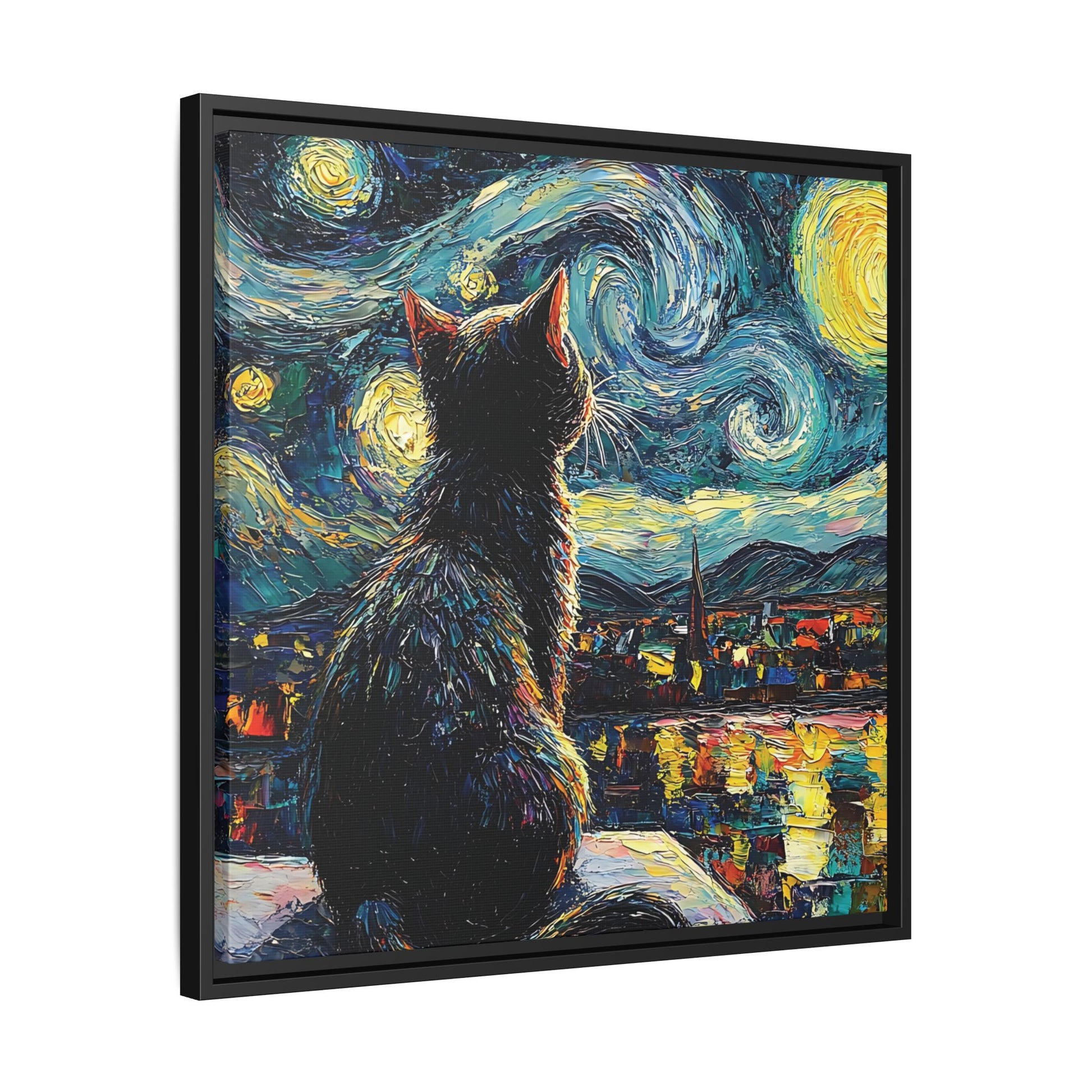 Starry Cat Framed Canvas Wall Art Square - Canvasses