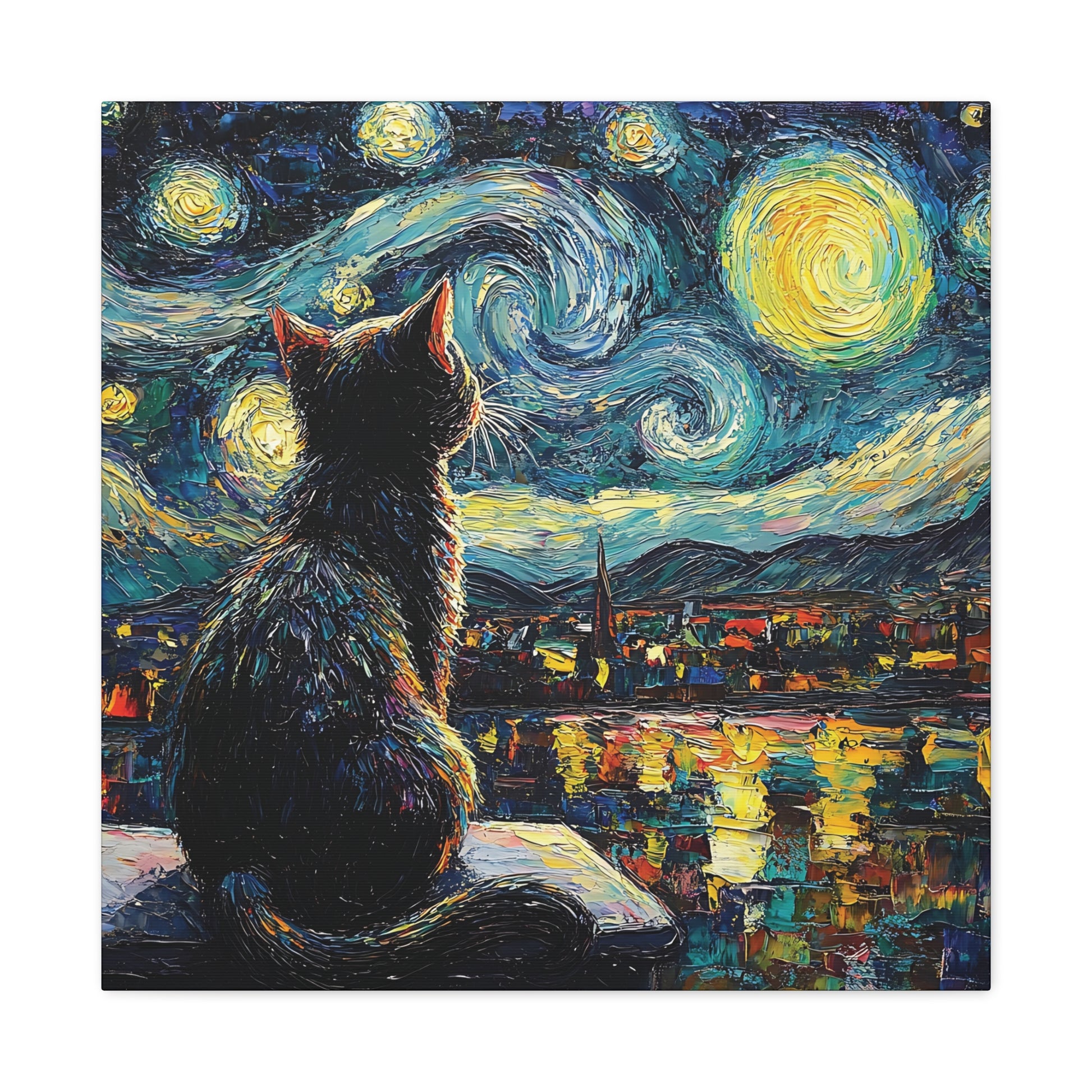 Starry Cat Canvas Wall Art Square - Canvasses