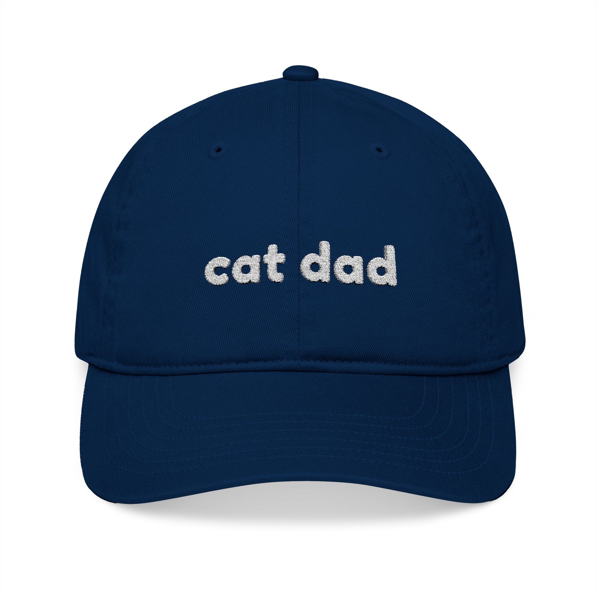 Cat Dad White Embroidery Organic Baseball Cap - Canvasses