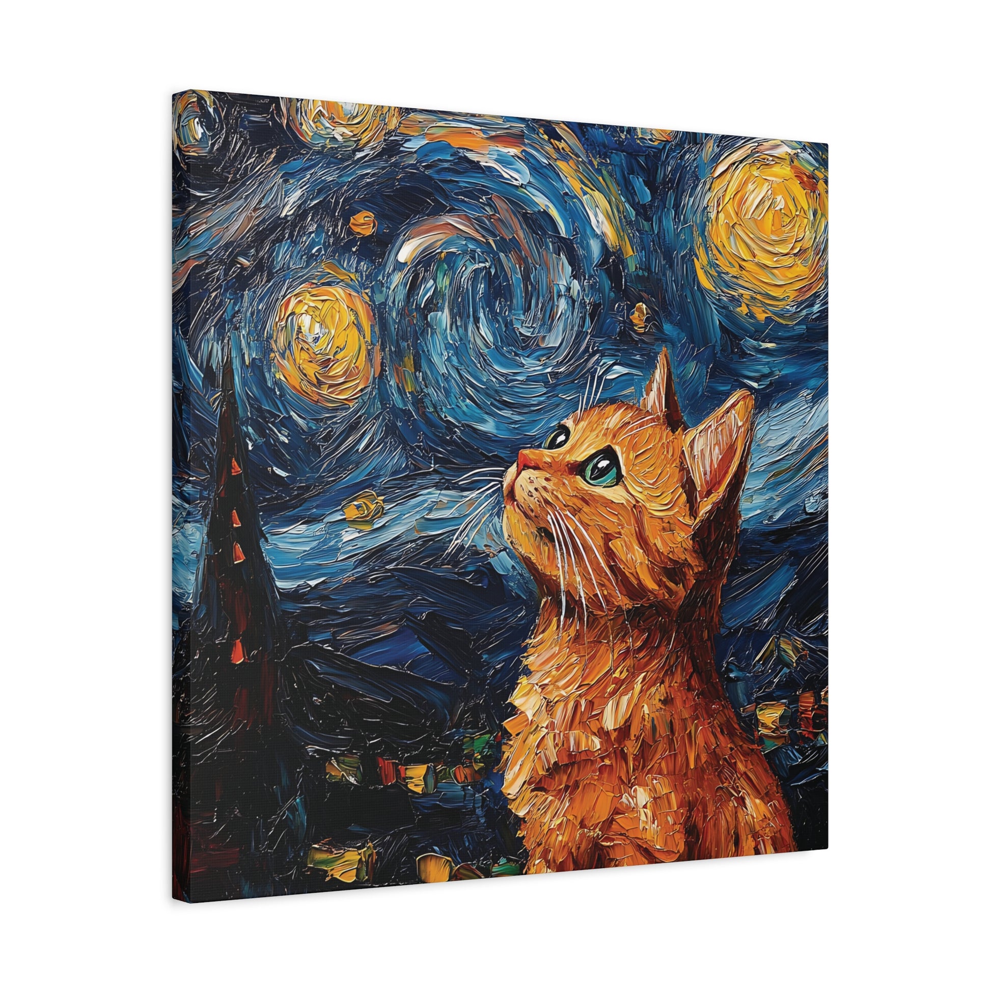 Golden Starry Cat Canvas Wall Art Square - Canvasses