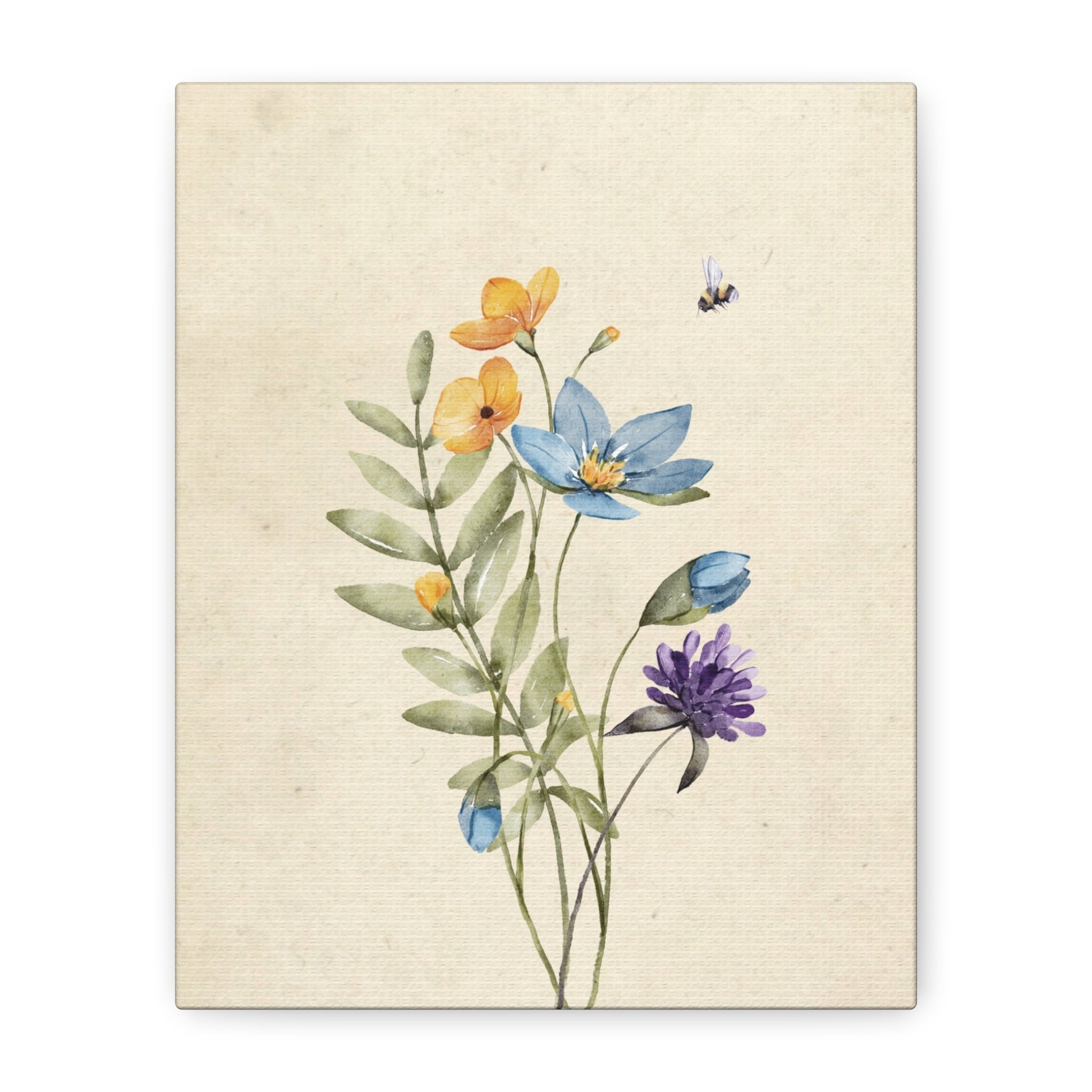 Vintage Wildflower Bee Canvas Wall Art Vertical - Canvasses