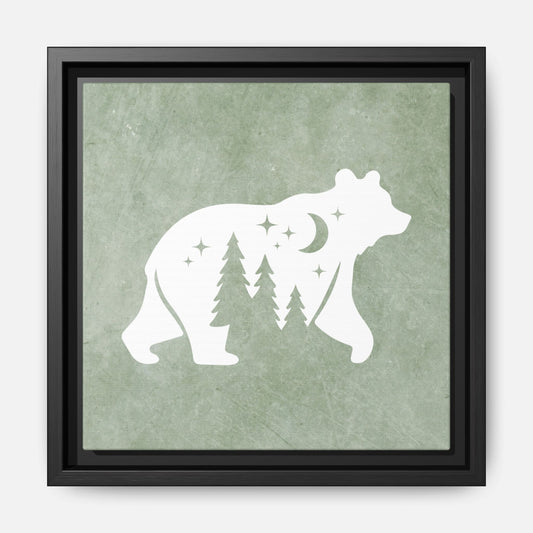 Silhouette Bear Framed Canvas Wall Art Square - Canvasses