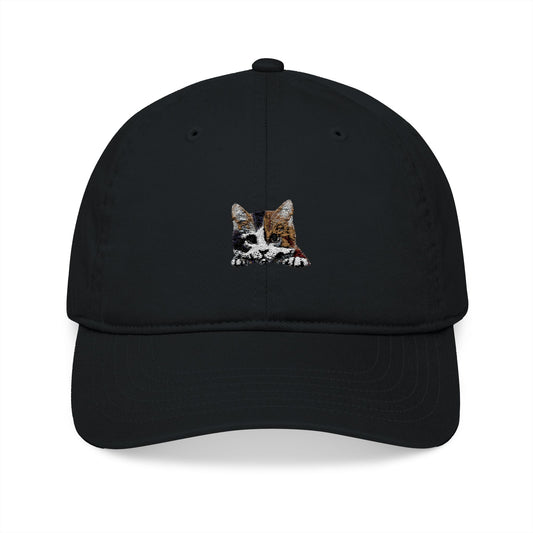 Peekaboo Cat Embroidery Organic Baseball Cap - Canvasses