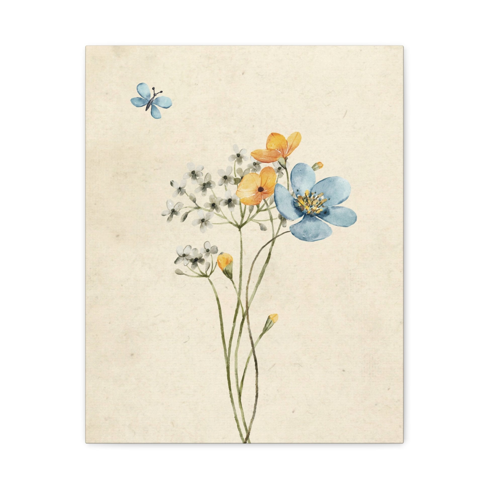 Vintage Wildflower Butterfly Canvas Wall Art Vertical - Canvasses