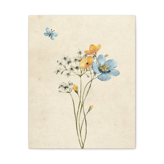 Vintage Wildflower Butterfly Canvas Wall Art Vertical - Canvasses