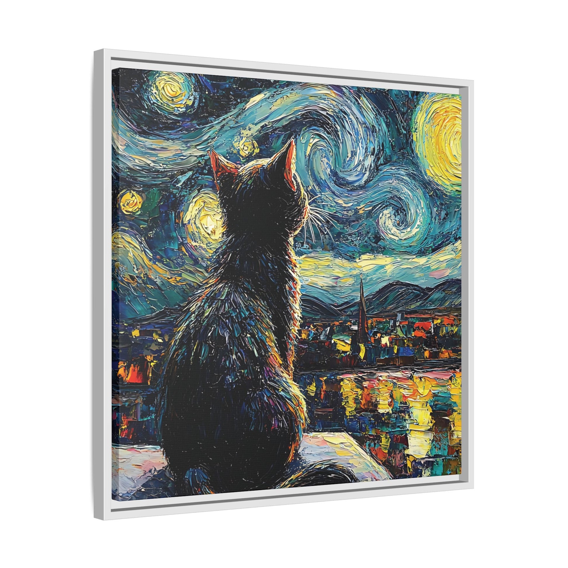 Starry Cat Framed Canvas Wall Art Square - Canvasses