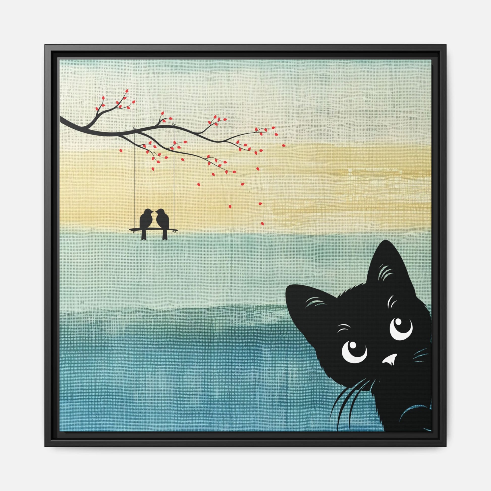Peekaboo Cat Framed Canvas Wall Art Square - Canvasses