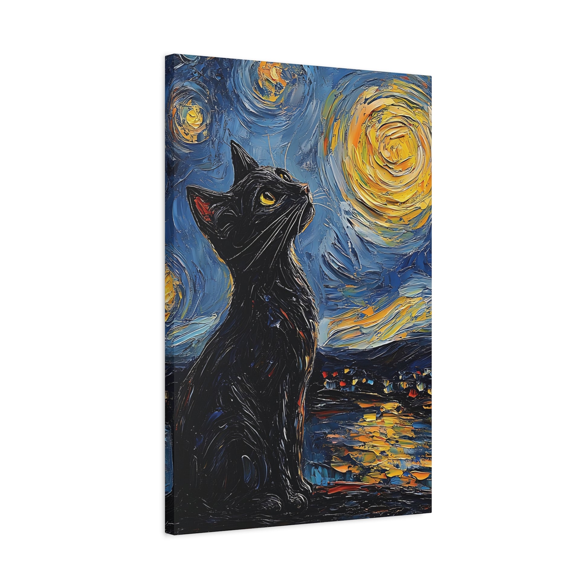 Black Starry Cat Canvas Wall Art Vertical - Canvasses