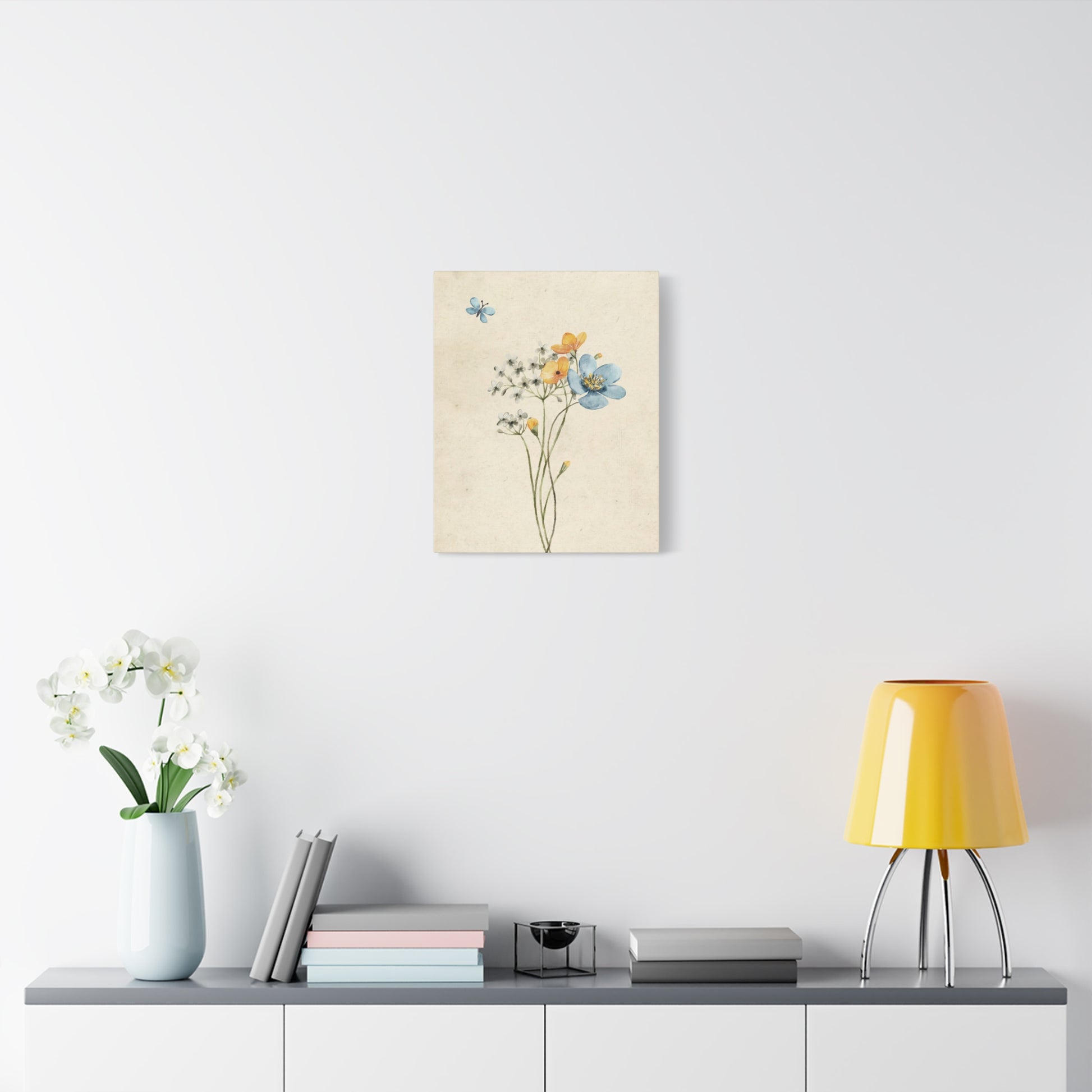 Vintage Wildflower Butterfly Canvas Wall Art Vertical - Canvasses