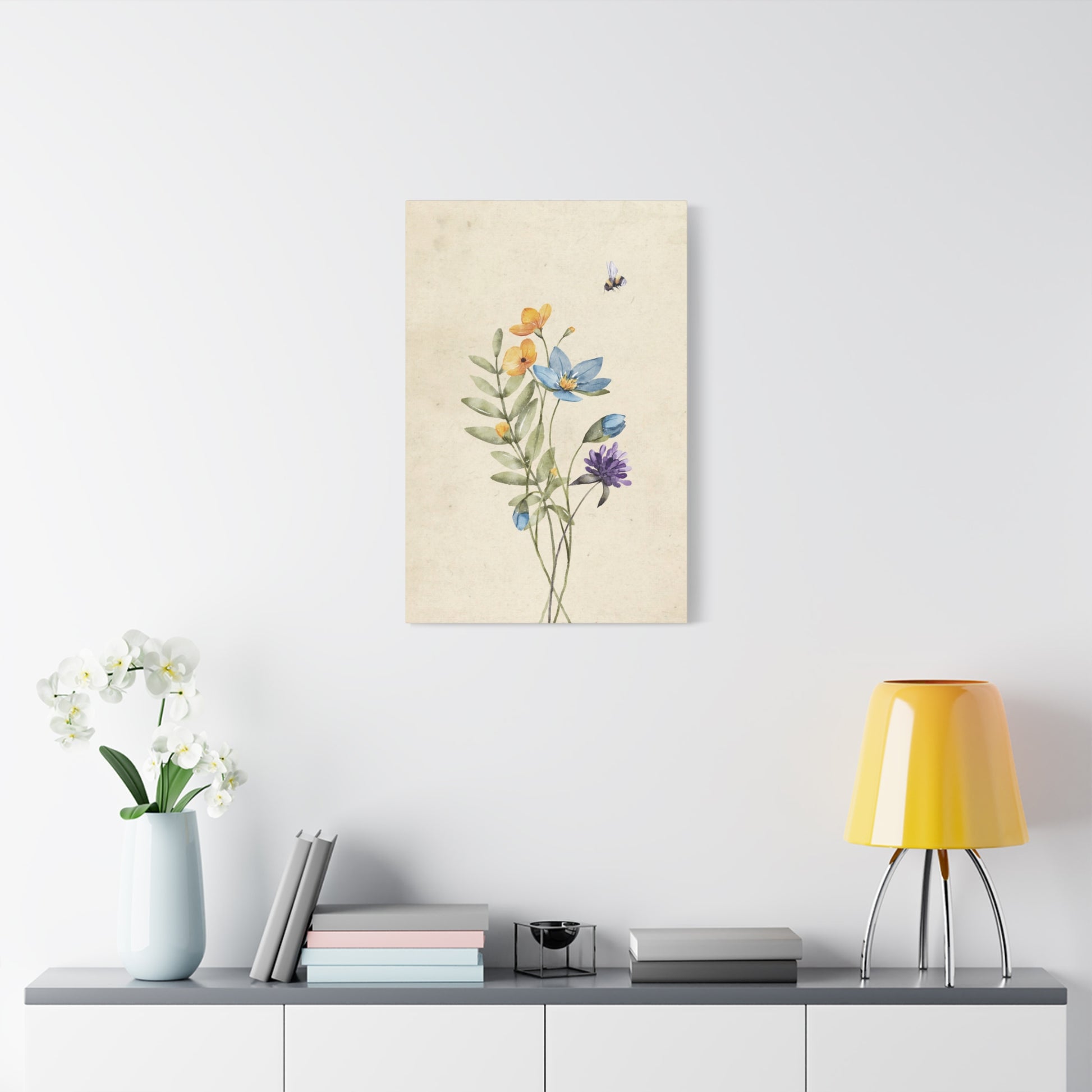 Vintage Wildflower Bee Canvas Wall Art Vertical - Canvasses
