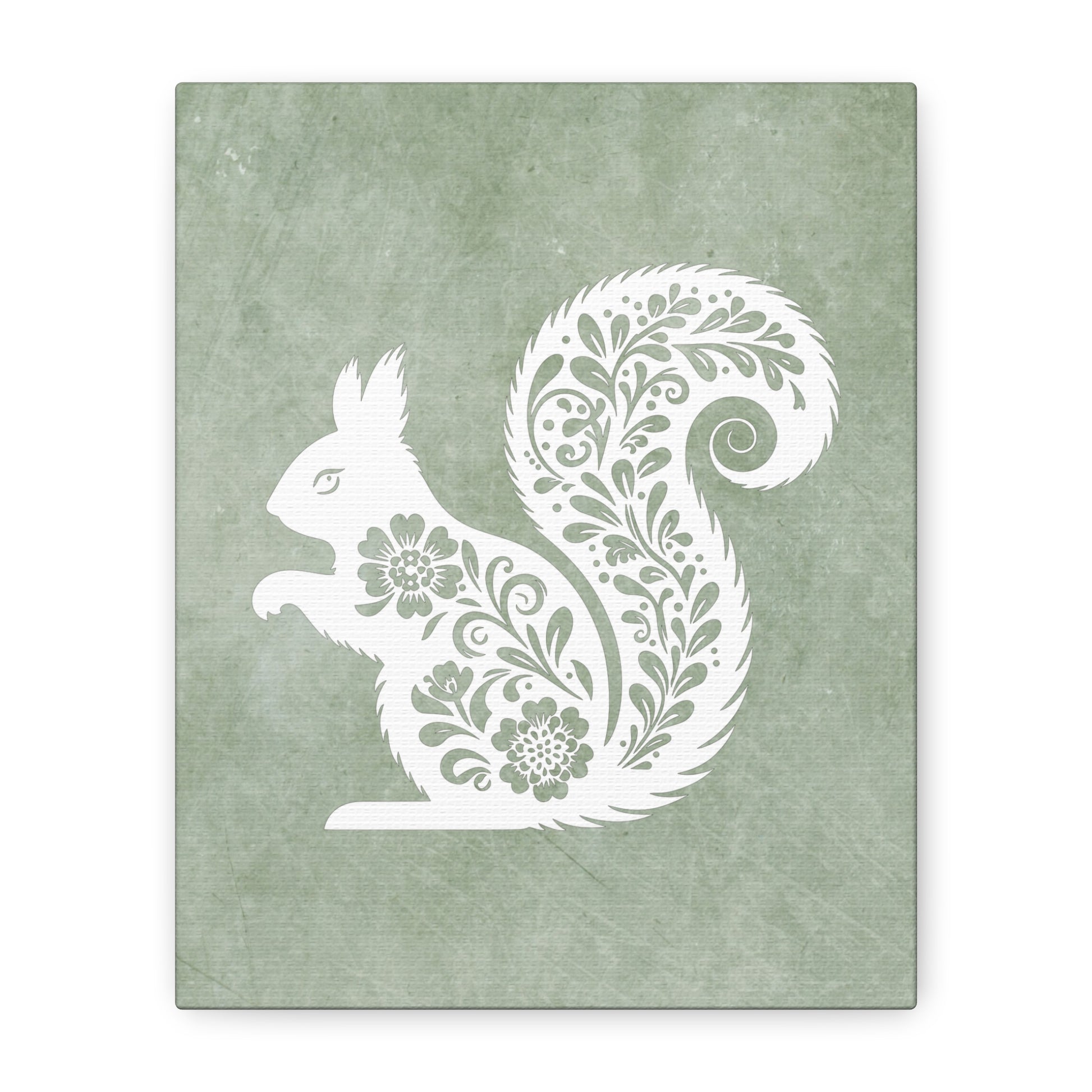 Silhouette Floral Squirrel Canvas Wall Art Vertical - Canvasses