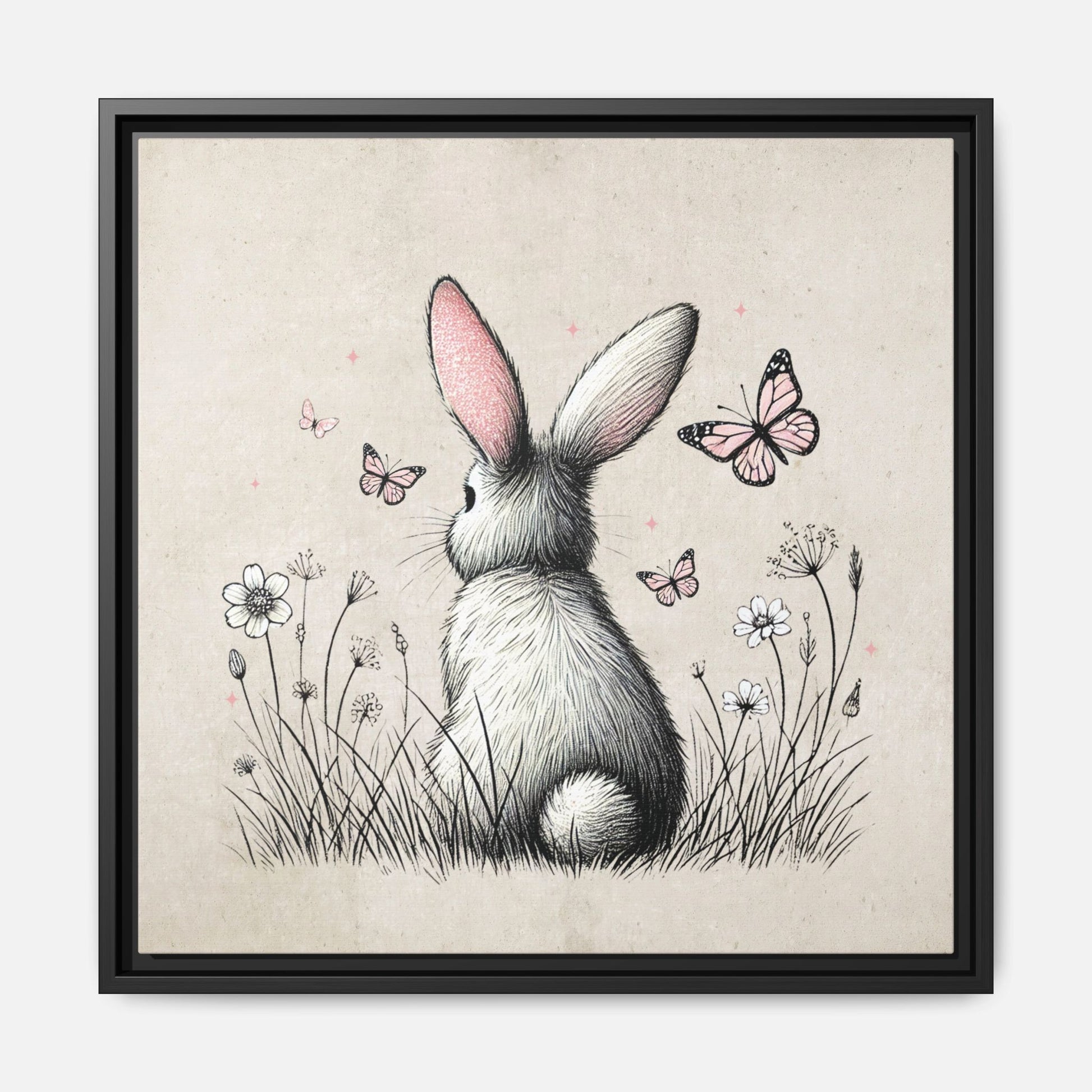 Bunny Playground Framed Canvas Wall Art Square - Canvasses