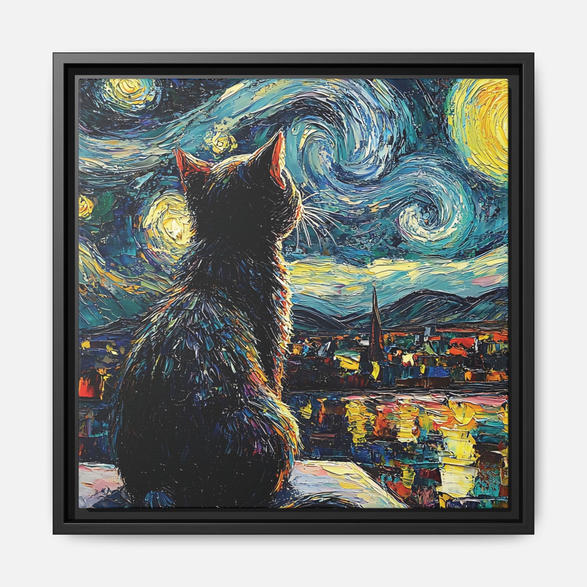Starry Cat Framed Canvas Wall Art Square - Canvasses