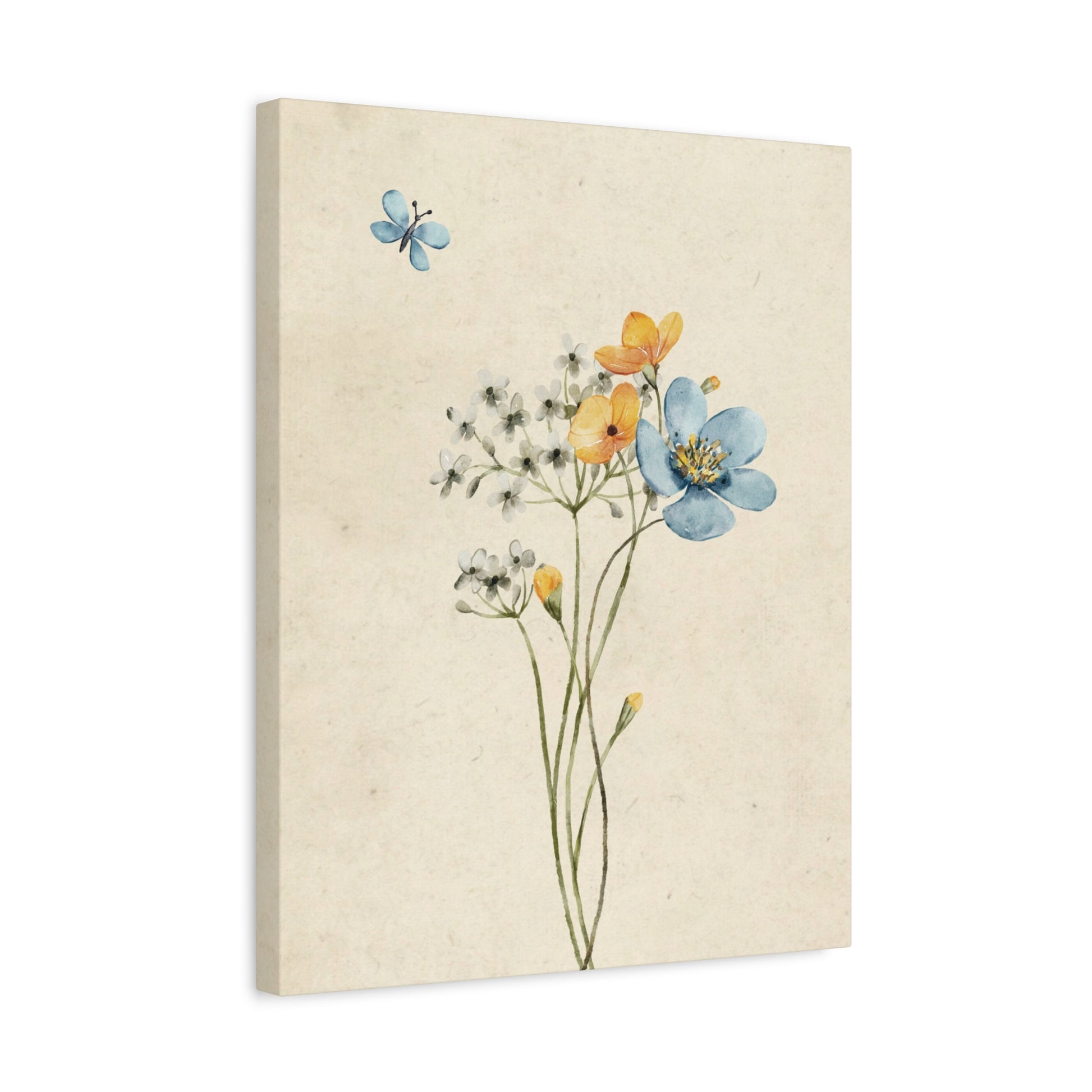Vintage Wildflower Butterfly Canvas Wall Art Vertical - Canvasses