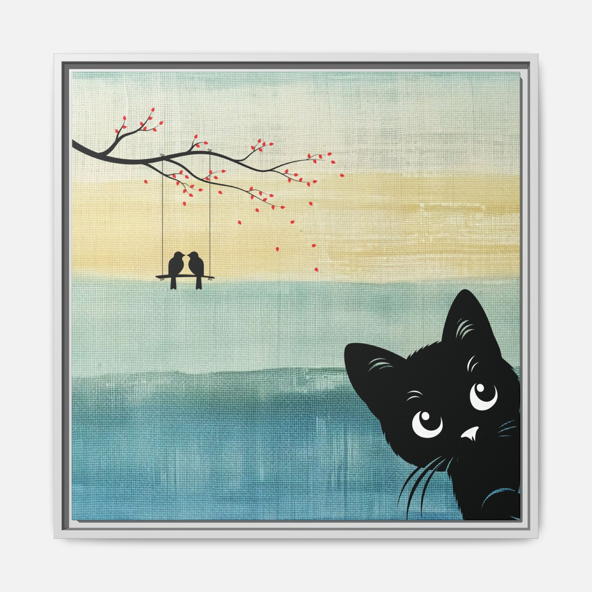 Peekaboo Cat Framed Canvas Wall Art Square - Canvasses
