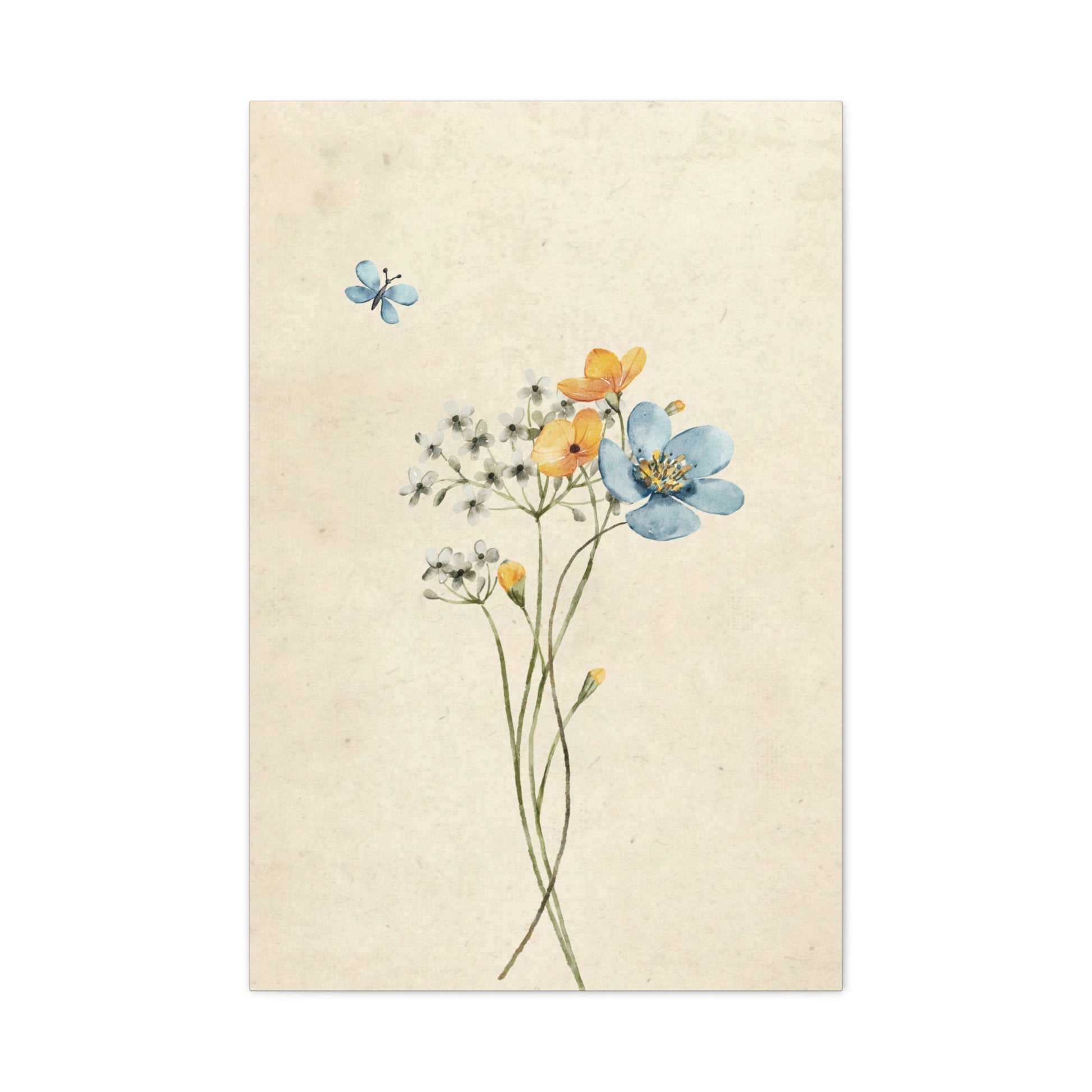 Vintage Wildflower Butterfly Canvas Wall Art Vertical - Canvasses