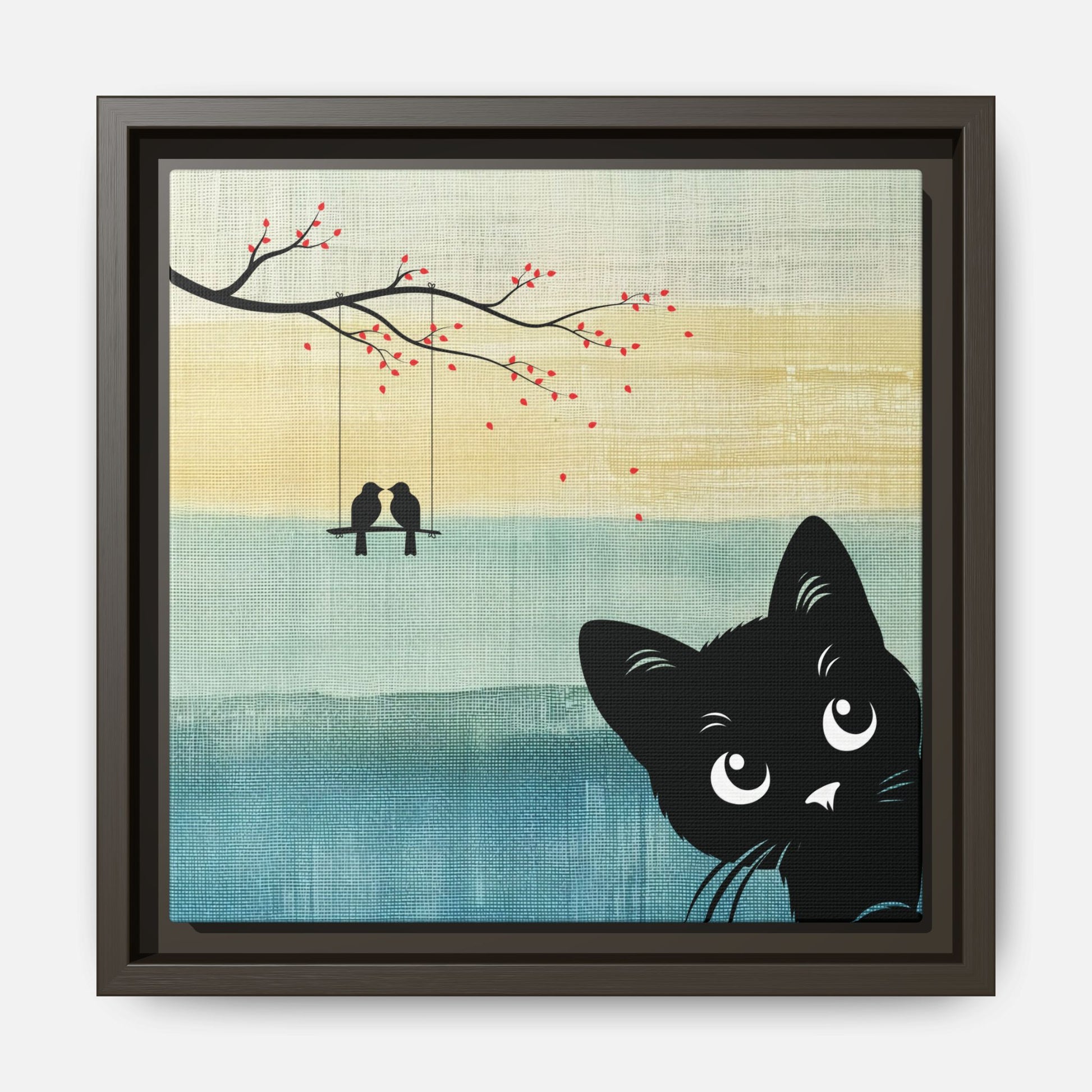 Peekaboo Cat Framed Canvas Wall Art Square - Canvasses
