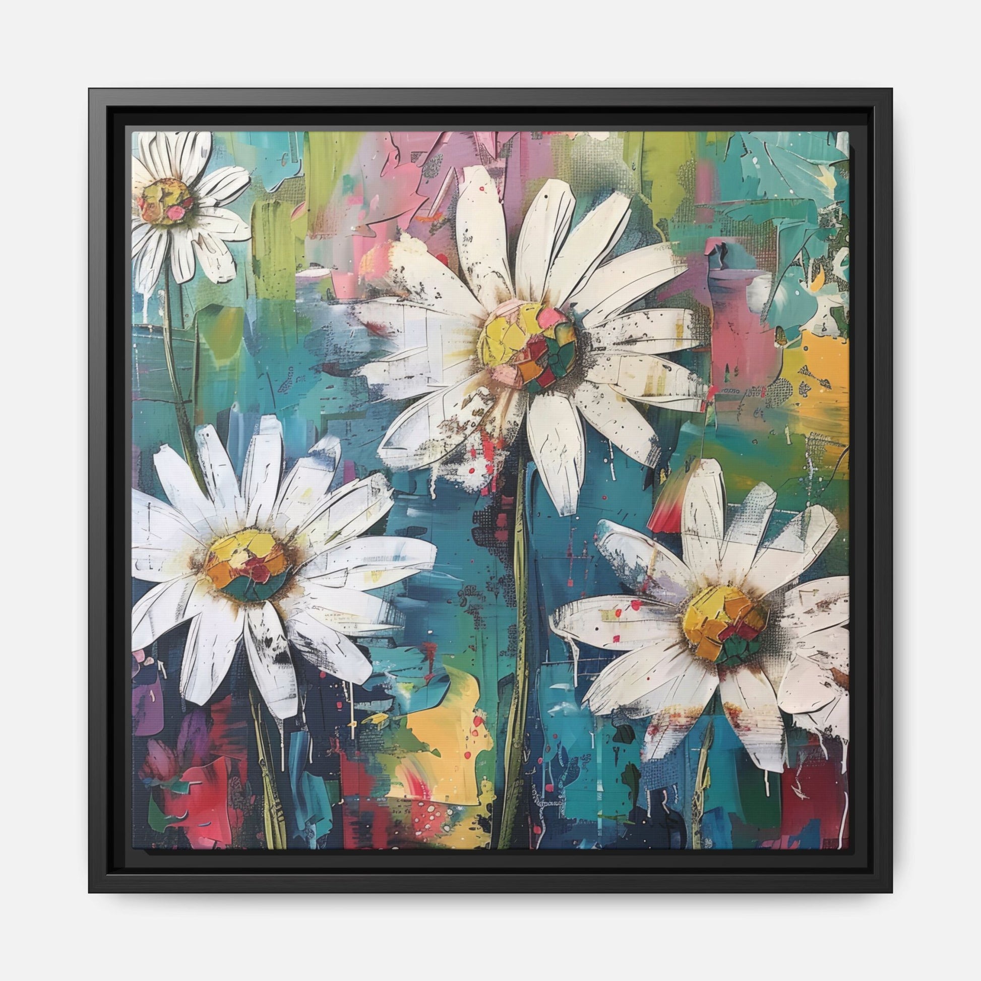Daisy Daydreams Framed Canvas Wall Art Square - Canvasses