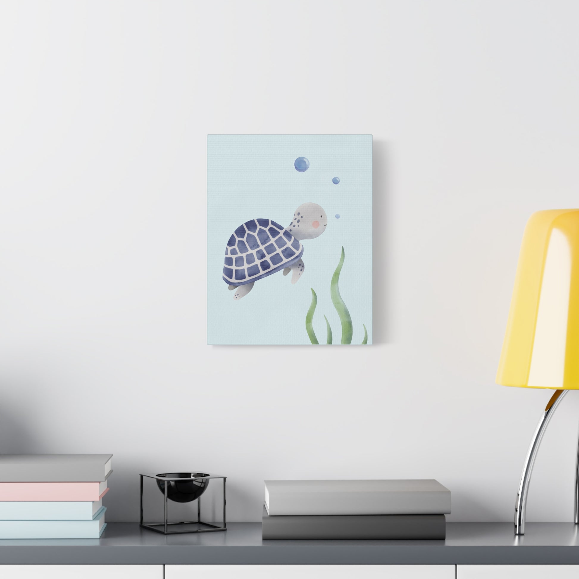 Watercolor Turtle Blue Canvas Wall Art Vertical - Canvasses