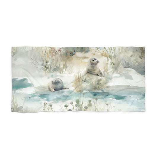 Watercolor Seal Oversized Beach Towel - Canvasses